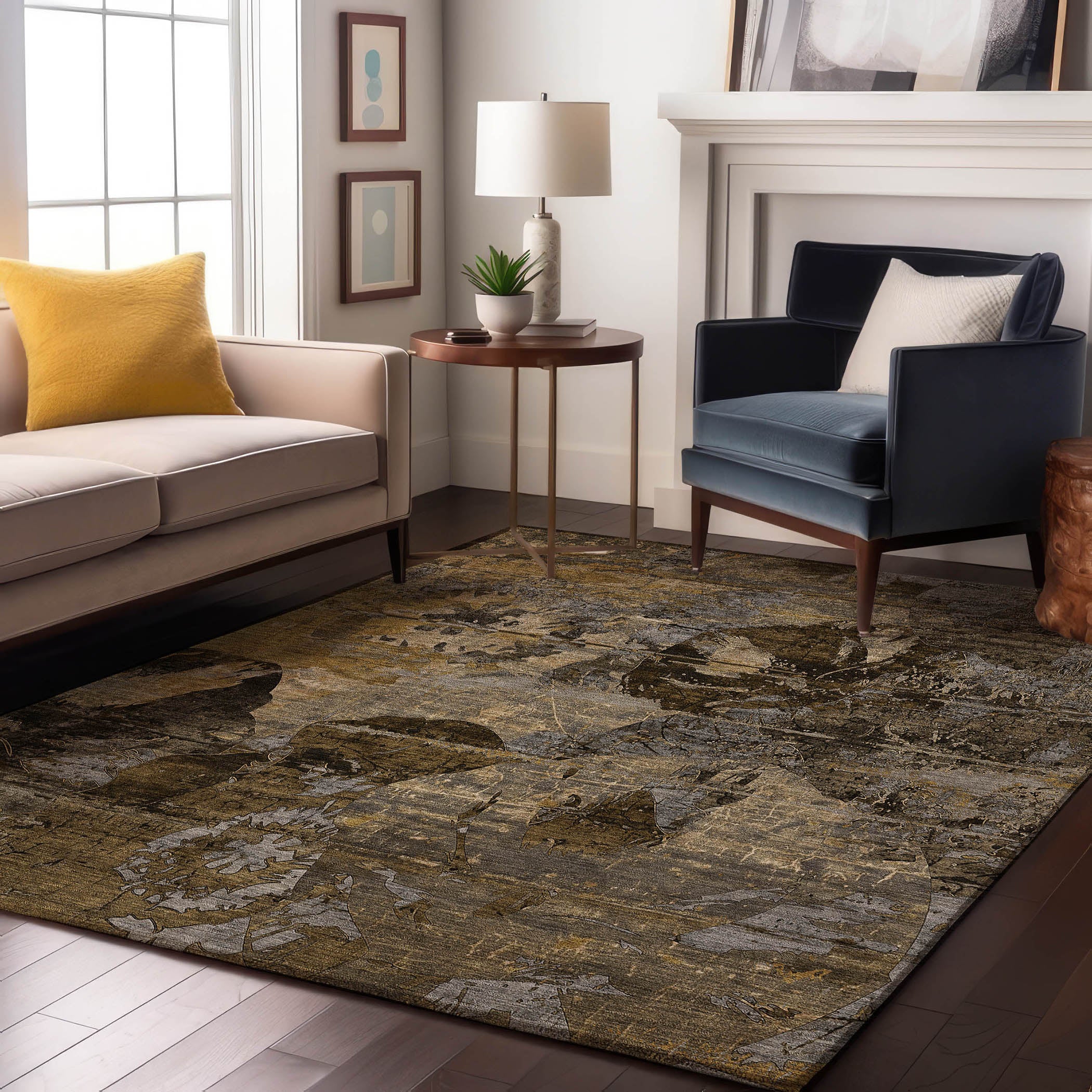 Dublin Machine Washable Transitional Mocha Brown Rug 2'6" x 3'10" #shape_Rectangle