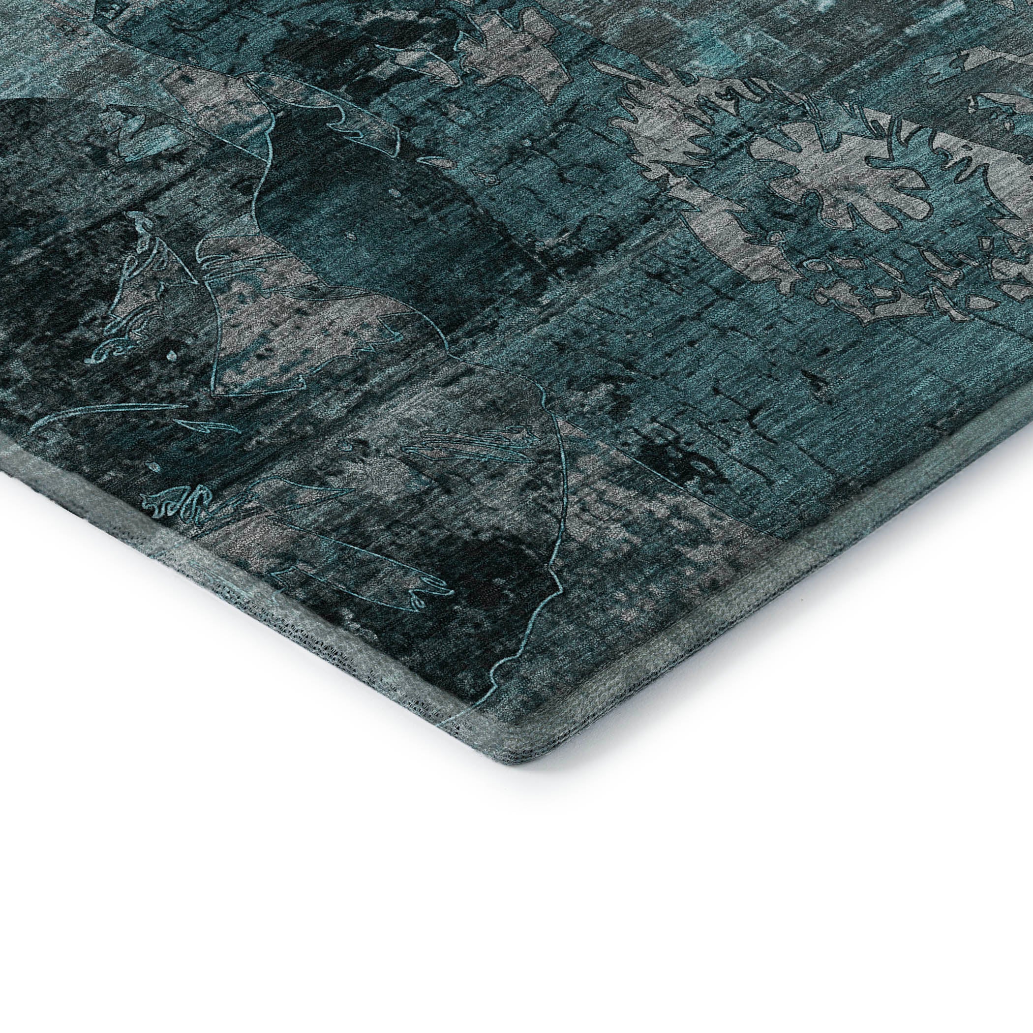 Dublin Machine Washable Transitional Teal Rug 1'8" x 2'6" #shape_Rectangle