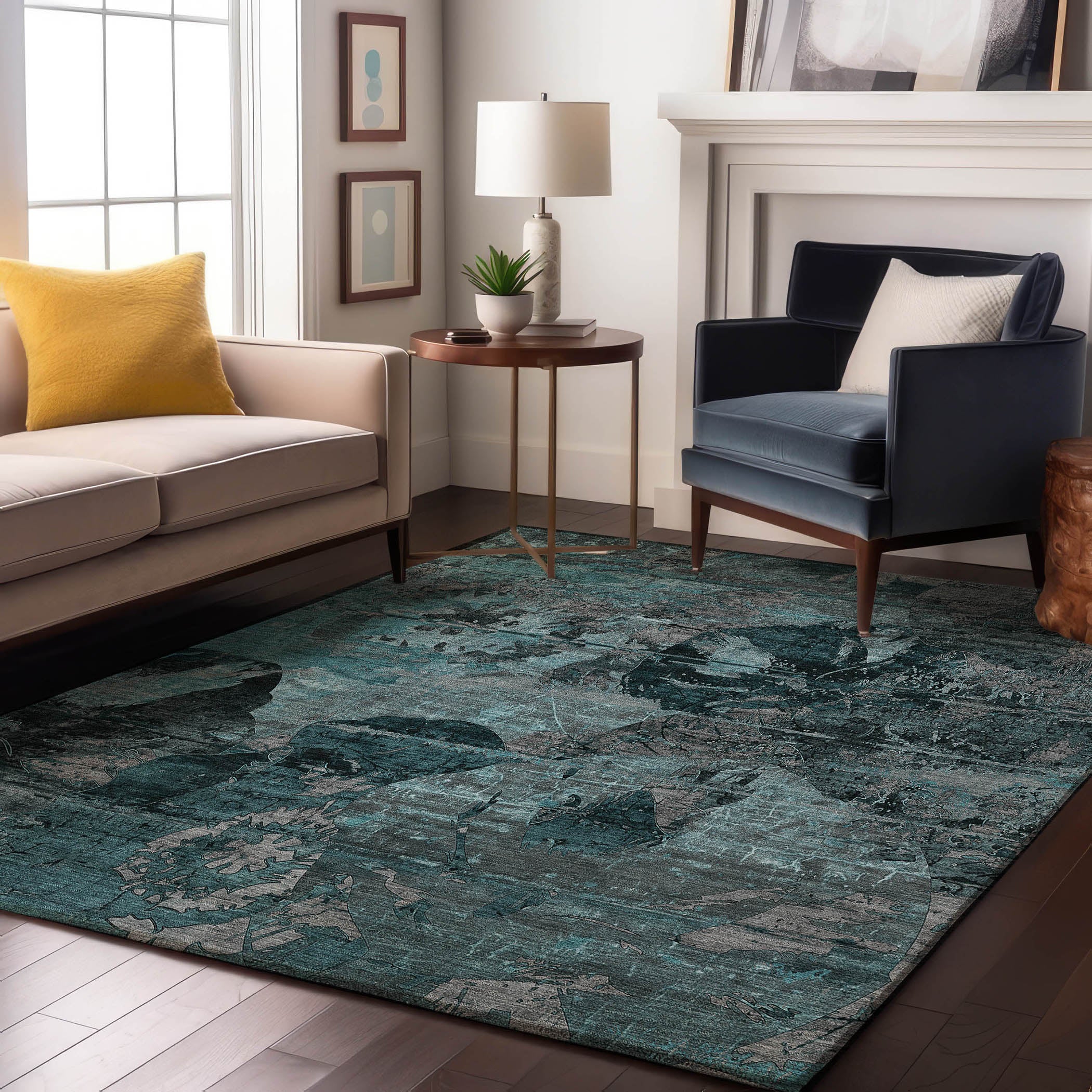 Dublin Machine Washable Transitional Teal Rug 2'6" x 3'10" #shape_Rectangle