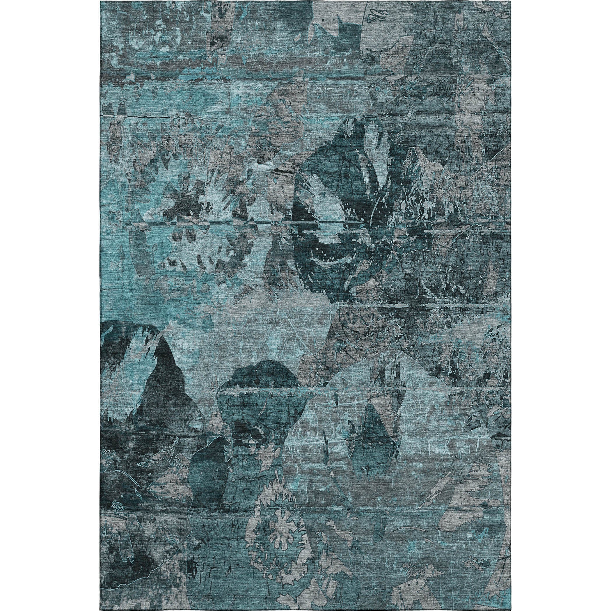 Dublin Machine Washable Transitional Teal Rug 2'6" x 3'10" #shape_Rectangle