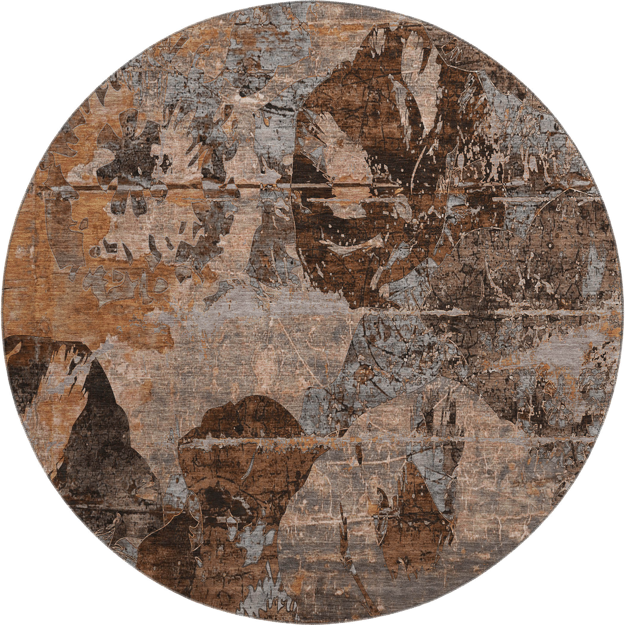 Dublin Machine Washable Transitional Terracotta Orange Rug 8' x 8' #shape_Round