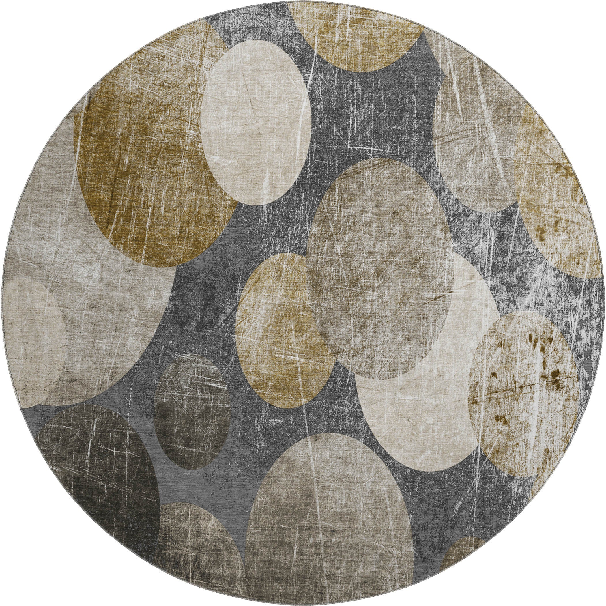 Hoi An Machine Washable Transitional Brown Rug 8' x 8' #shape_Round