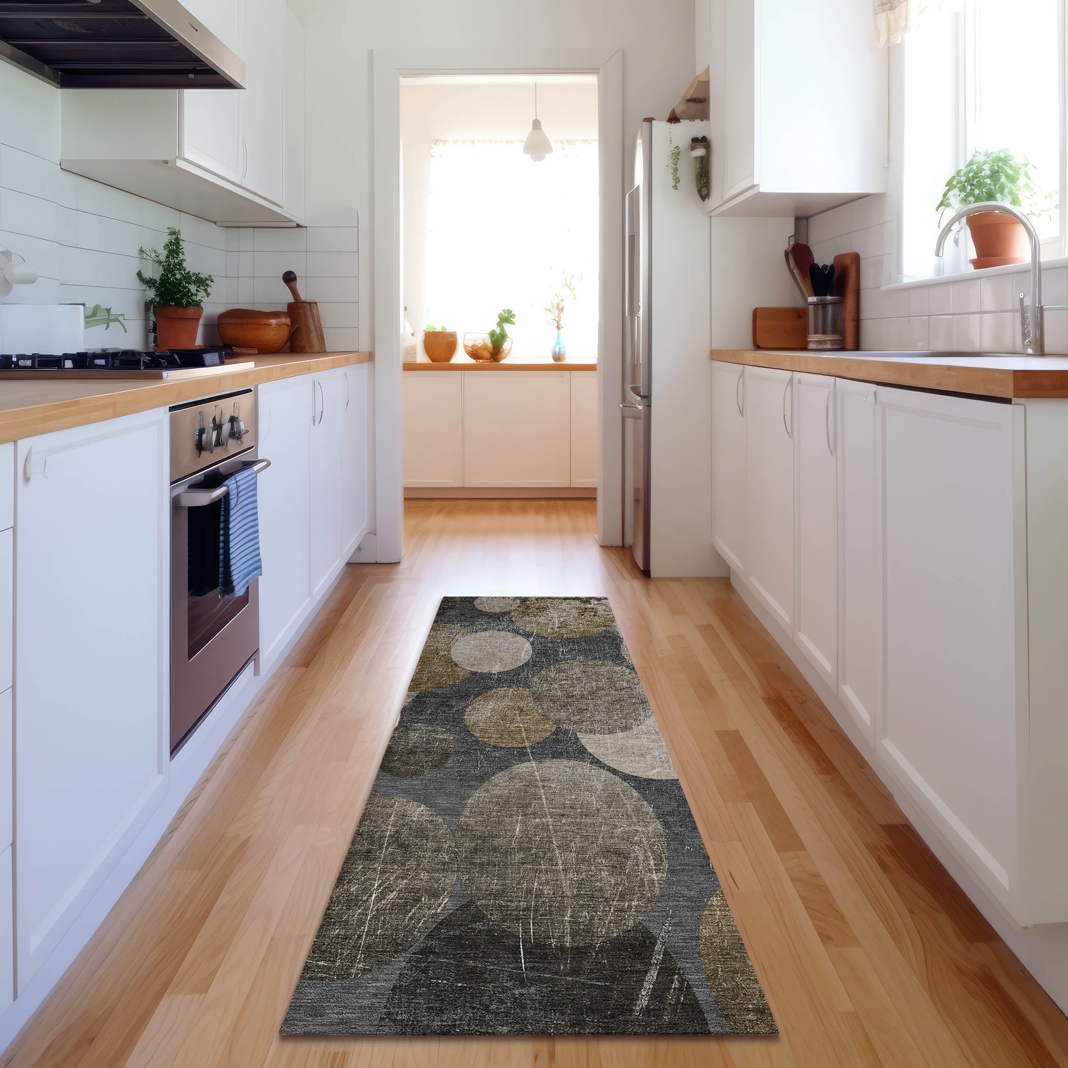 Hoi An Machine Washable Transitional Brown Rug 2'3" x 7'6" #shape_Runner