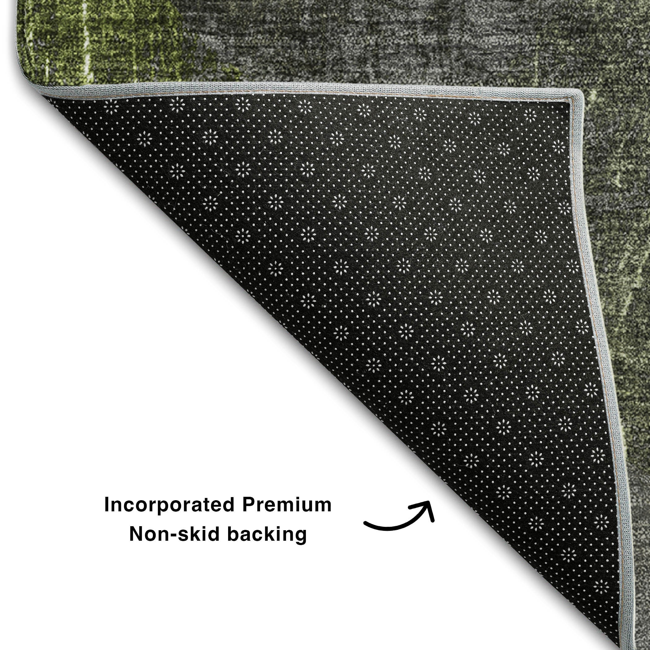 Hoi An Machine Washable Transitional Green Rug 1'8" x 2'6" #shape_Rectangle