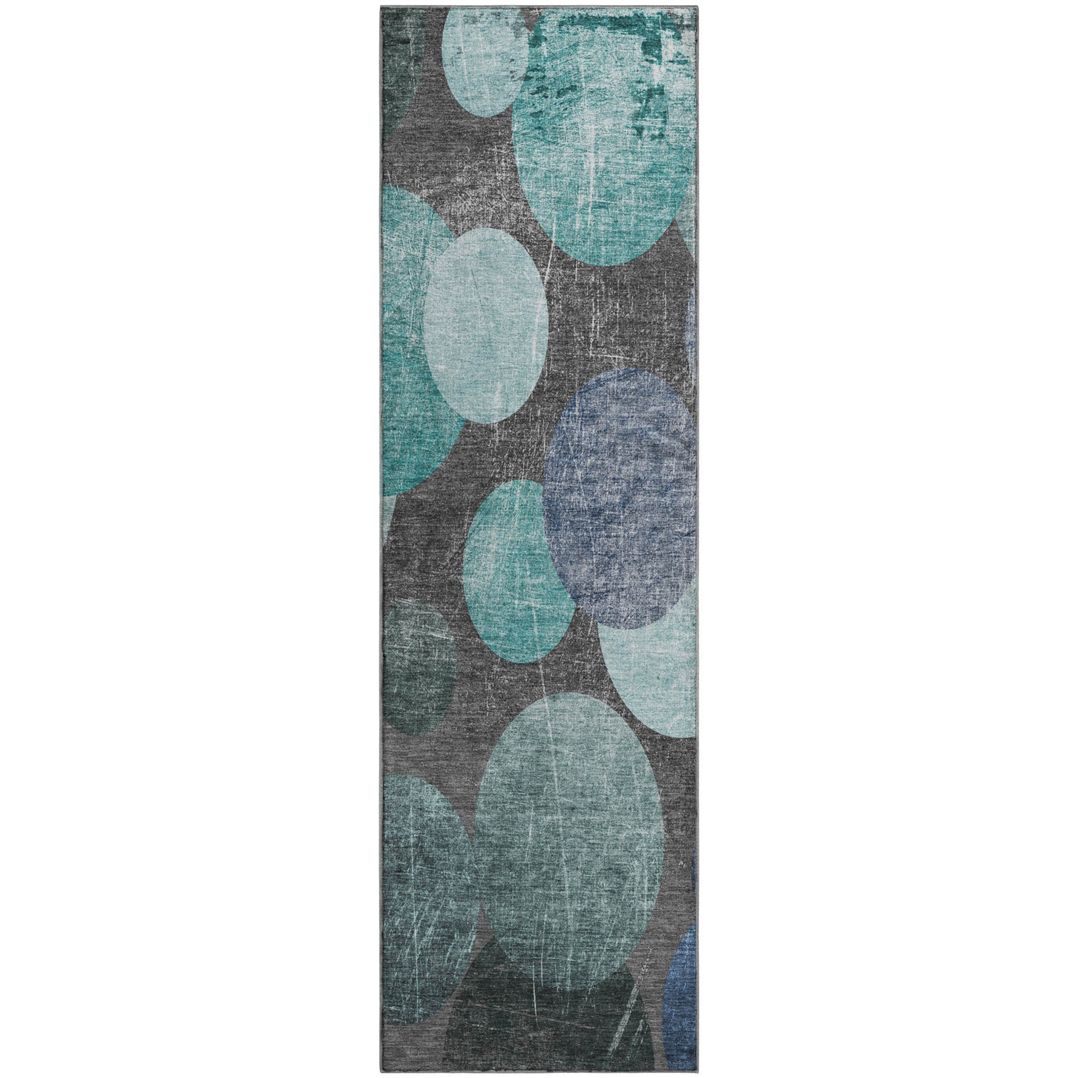 Hoi An Machine Washable Transitional Teal Rug 2'3" x 7'6" #shape_Runner