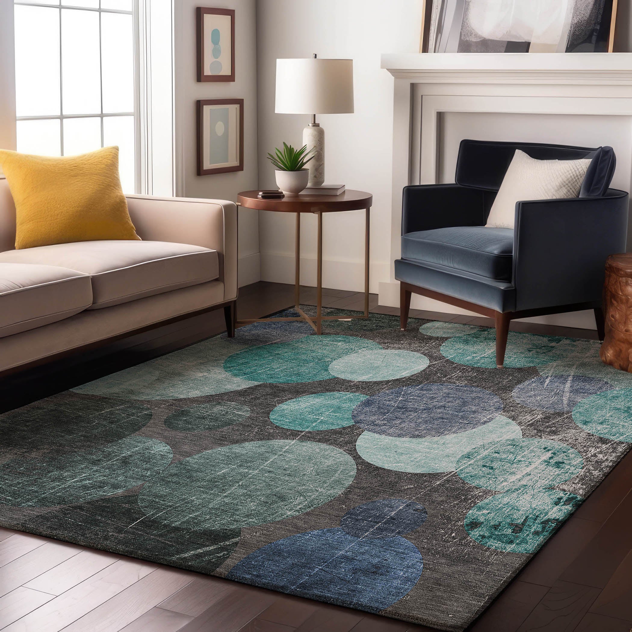 Hoi An Machine Washable Transitional Teal Rug 2'6" x 3'10" #shape_Rectangle