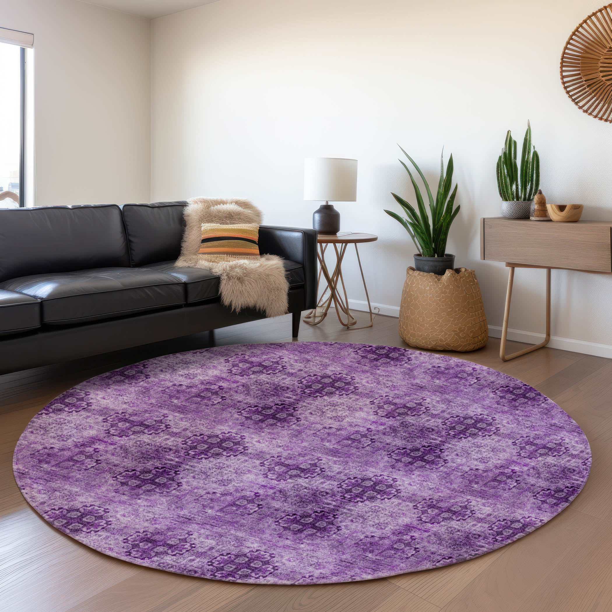 Mostar Machine Washable Transitional Eggplant Purple Rug 8' x 8' #shape_Round