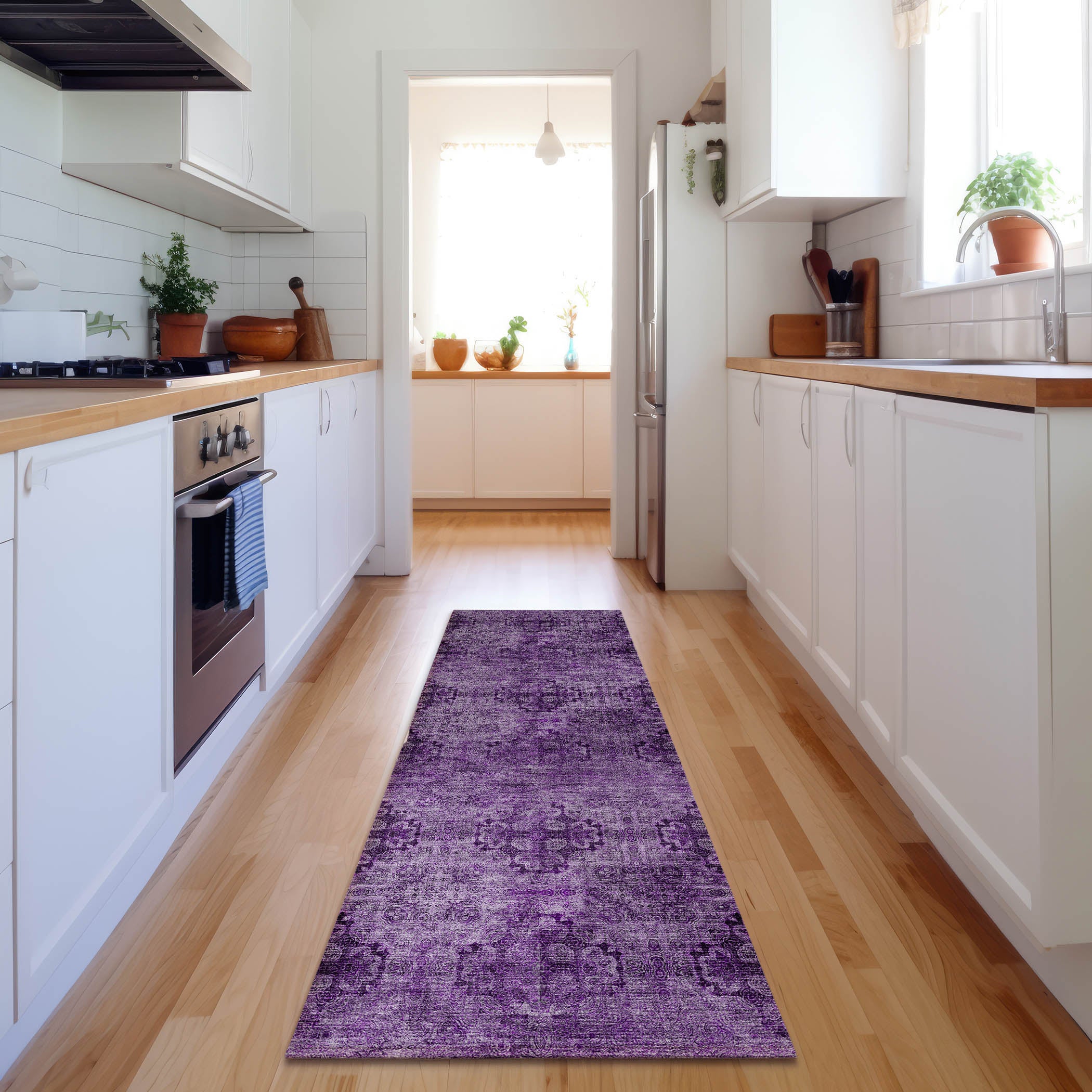 Mostar Machine Washable Transitional Eggplant Purple Rug 2'3" x 7'6" #shape_Runner
