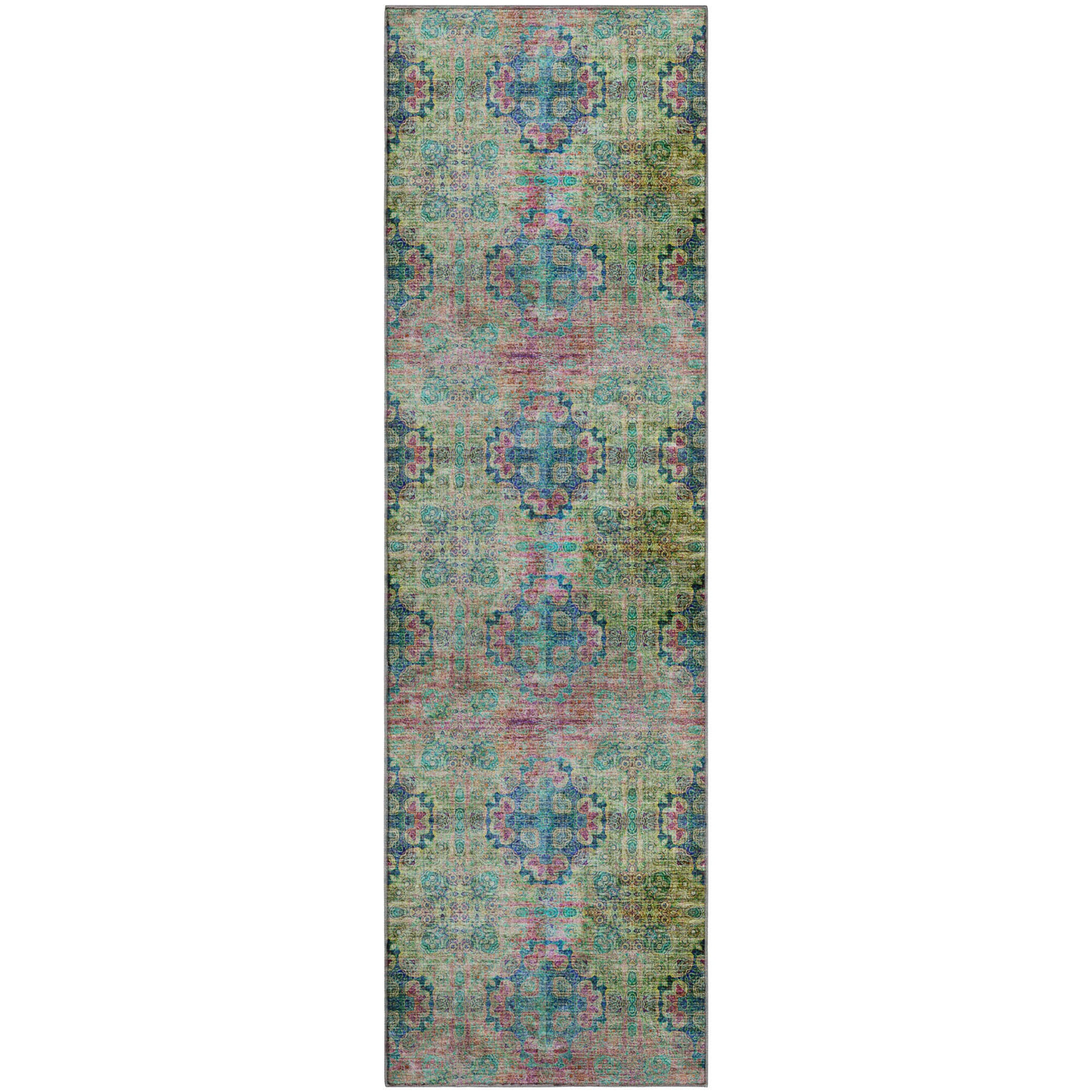 Mostar Machine Washable Transitional Green Rug 2'3" x 7'6" #shape_Runner