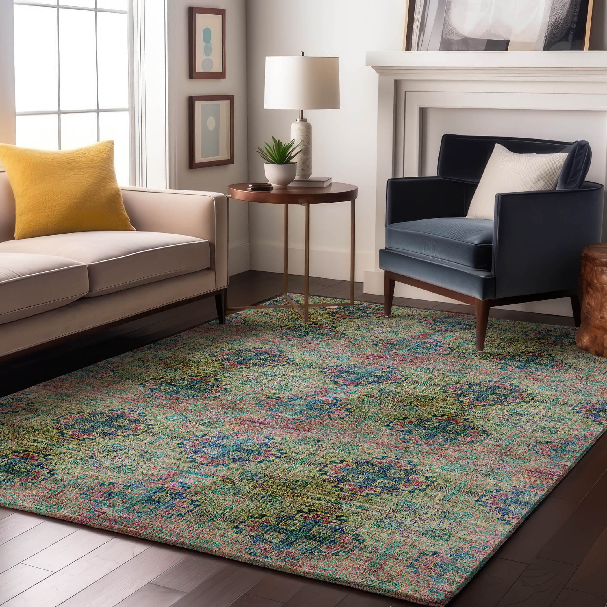Mostar Machine Washable Transitional Green Rug 2'6" x 3'10" #shape_Rectangle