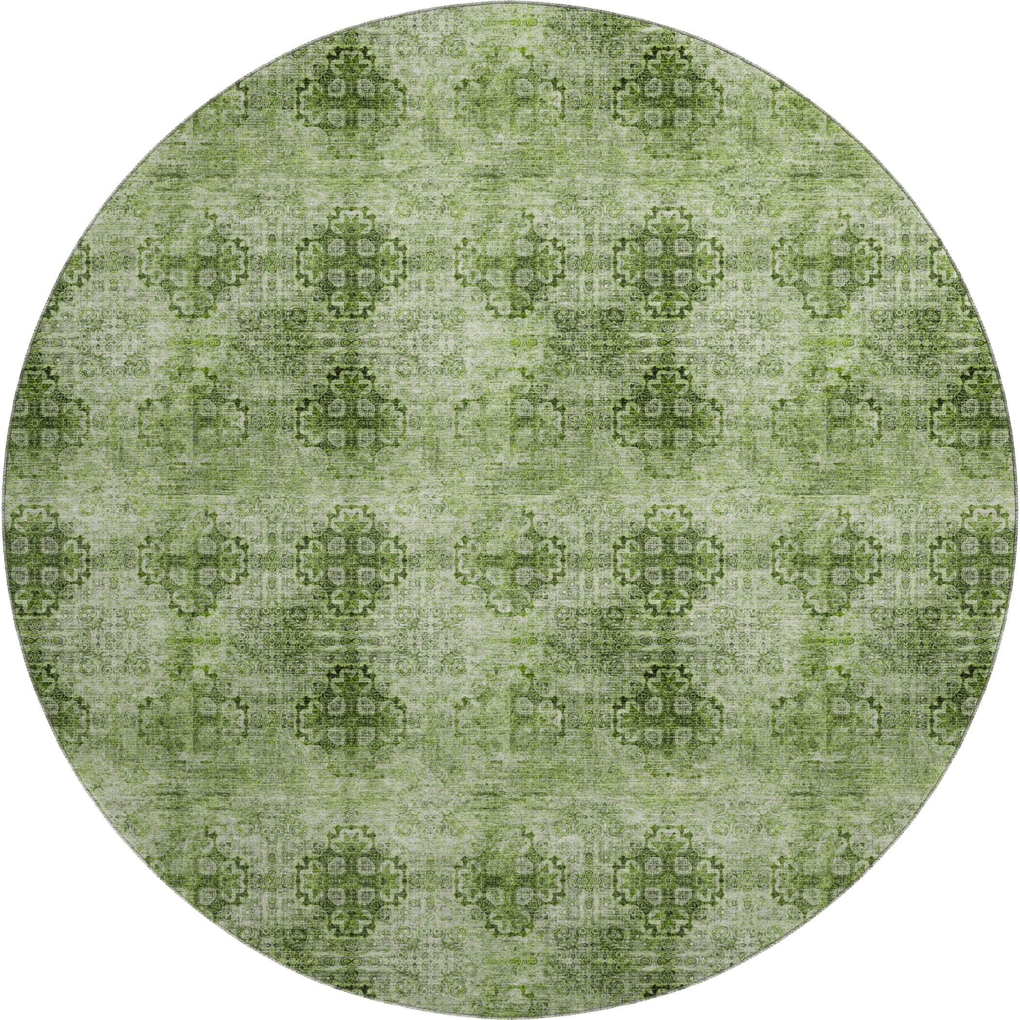 Mostar Machine Washable Transitional Olive Green Rug 8' x 8' #shape_Round