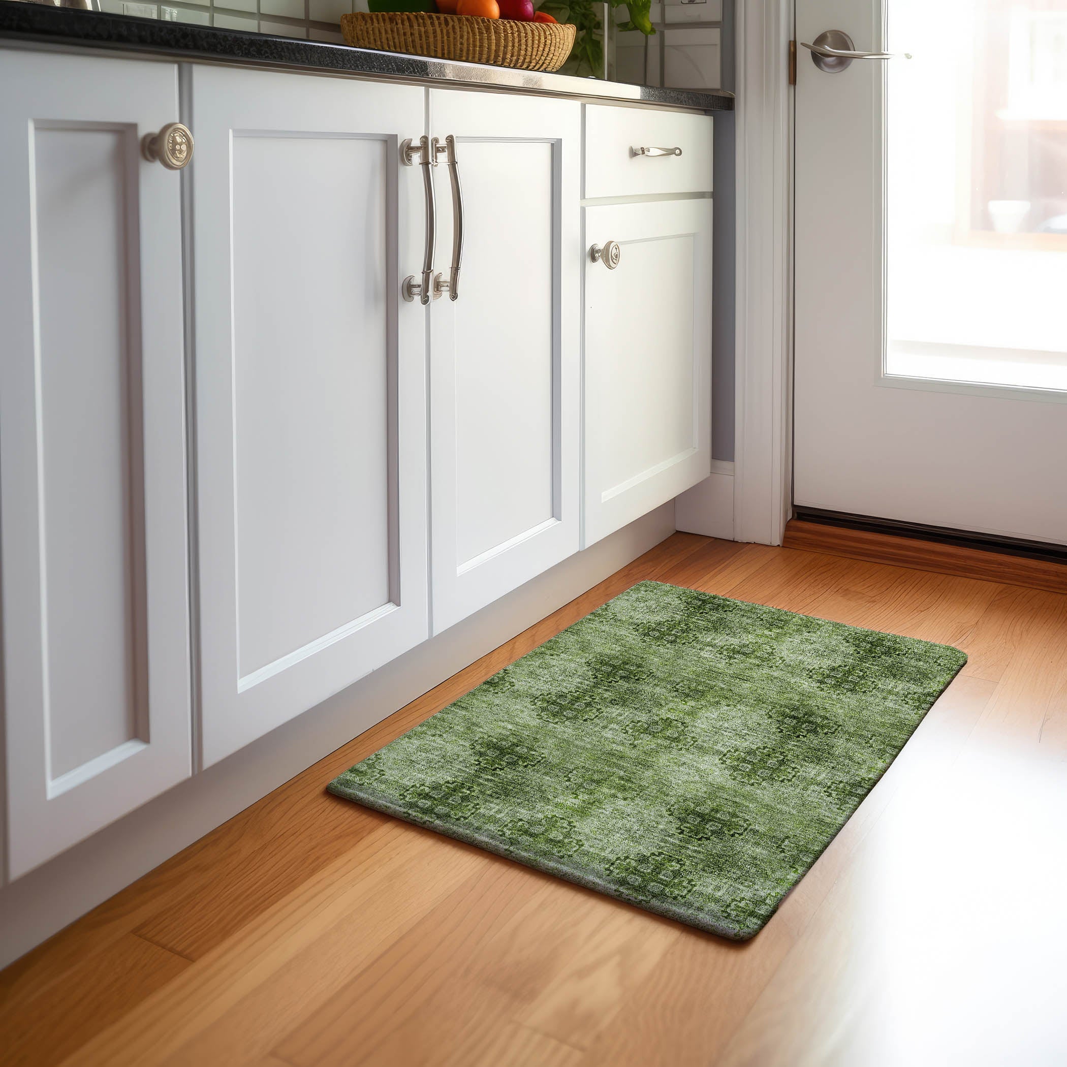 Mostar Machine Washable Transitional Olive Green Rug 1'8" x 2'6" #shape_Rectangle
