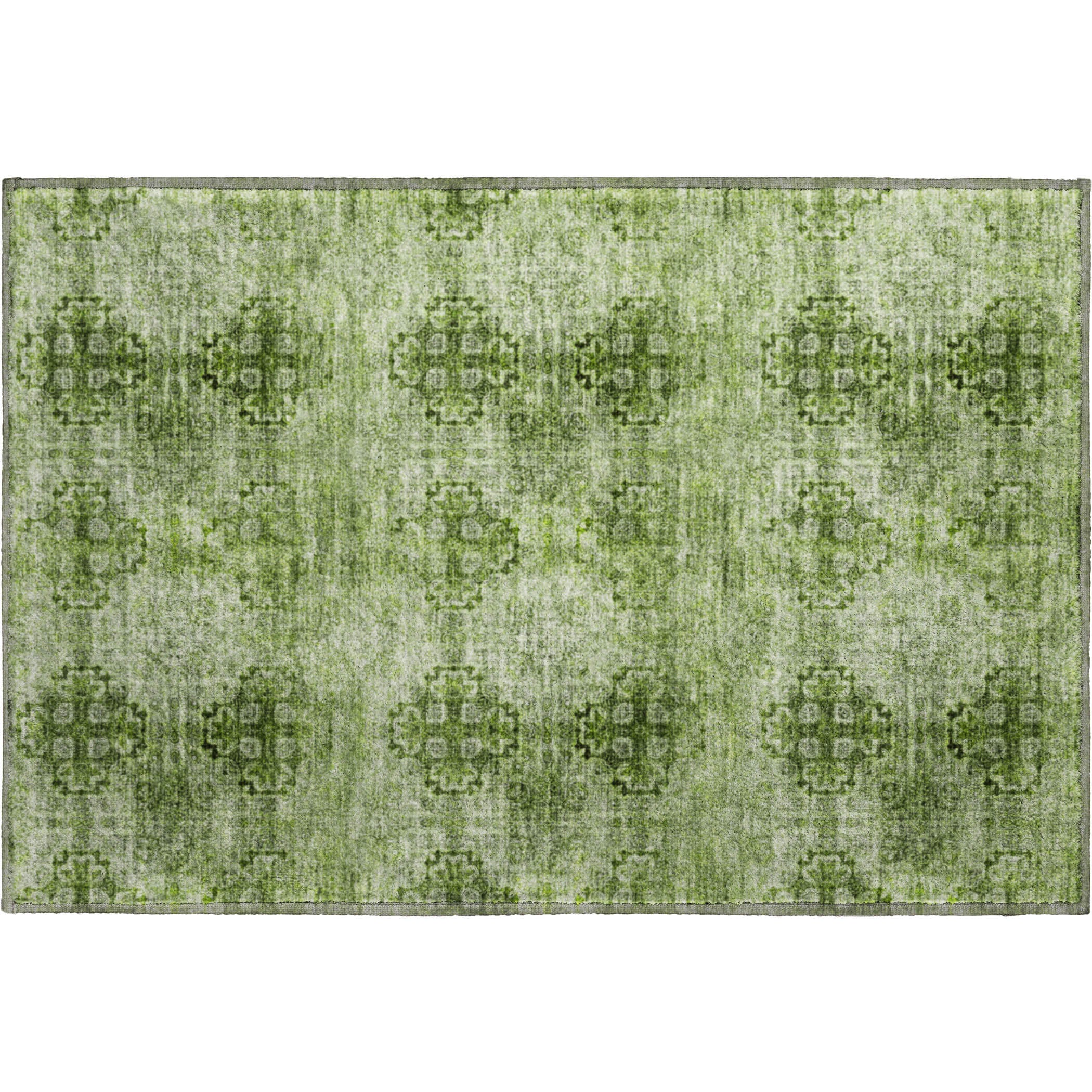 Mostar Machine Washable Transitional Olive Green Rug 1'8" x 2'6" #shape_Rectangle