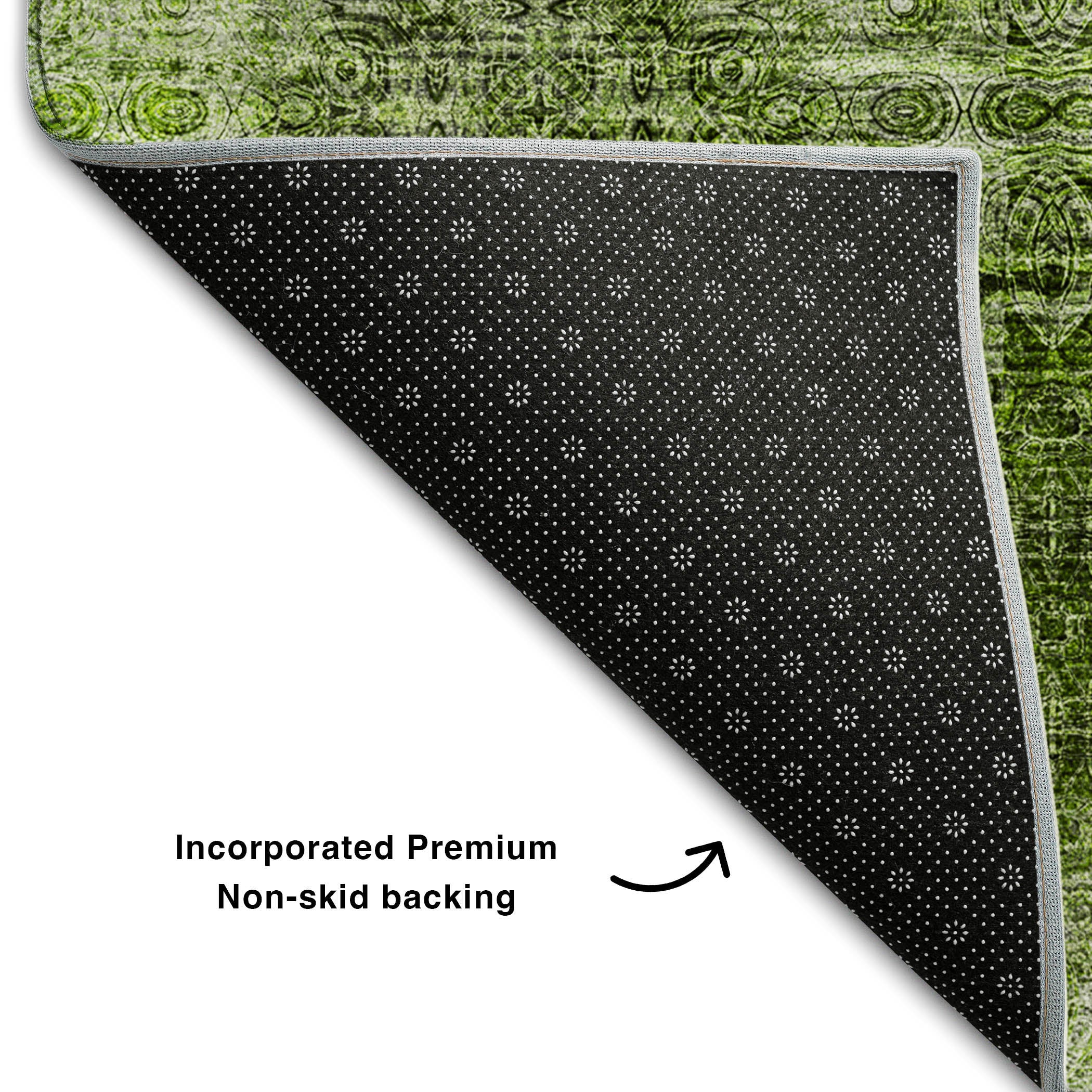 Mostar Machine Washable Transitional Olive Green Rug 1'8" x 2'6" #shape_Rectangle