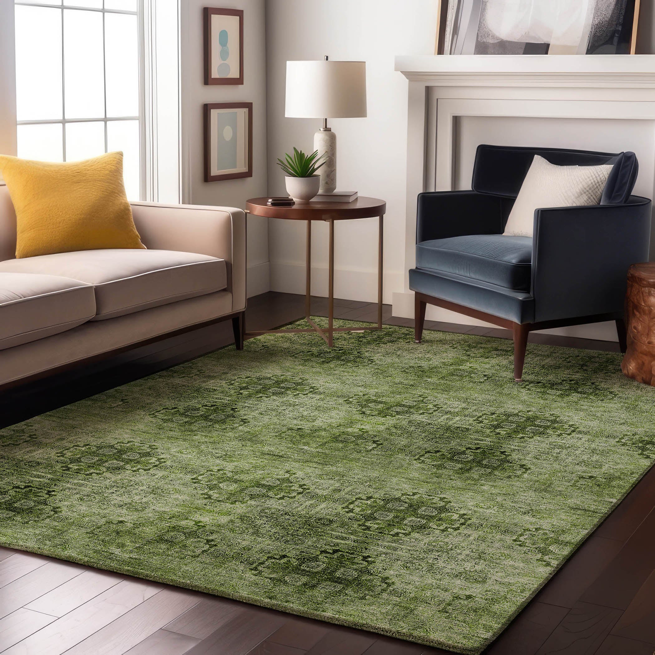 Mostar Machine Washable Transitional Olive Green Rug 2'6" x 3'10" #shape_Rectangle