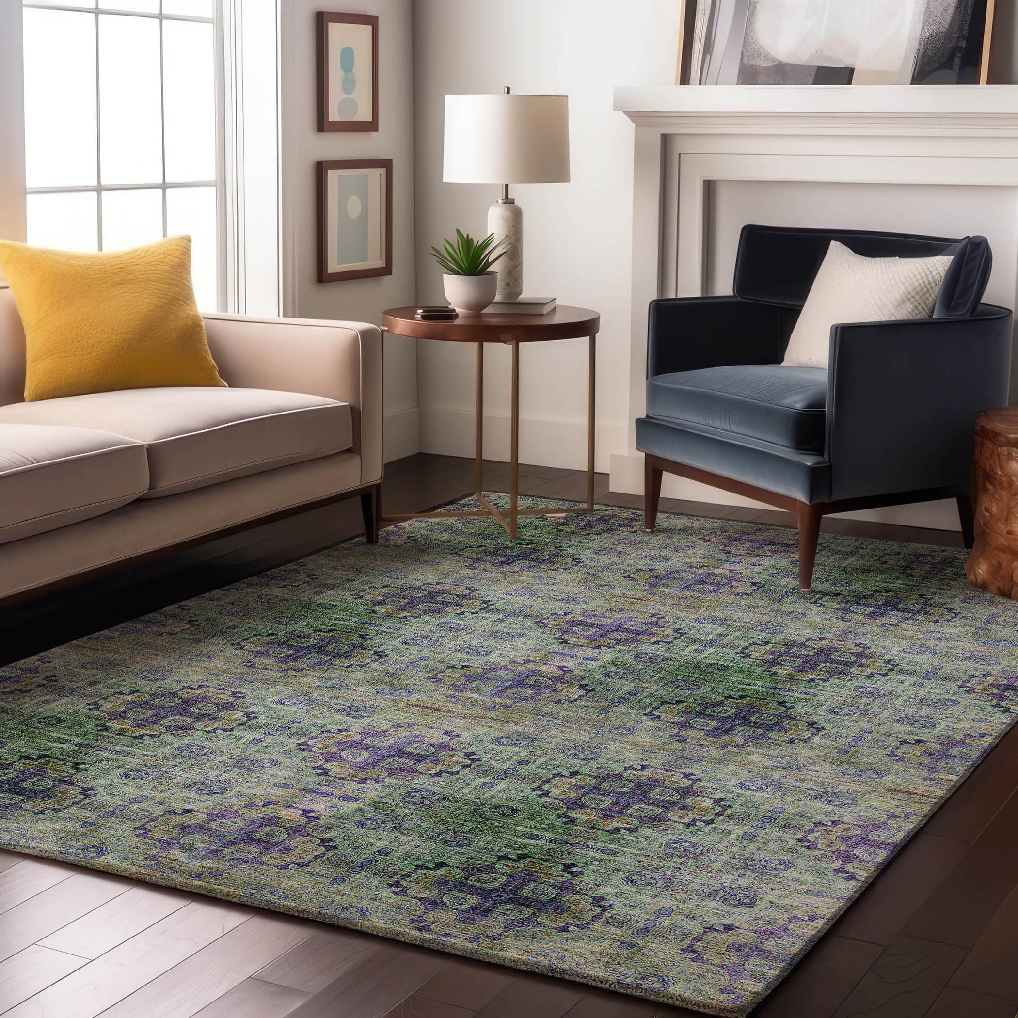 Mostar Machine Washable Transitional Purple Rug 2'6" x 3'10" #shape_Rectangle