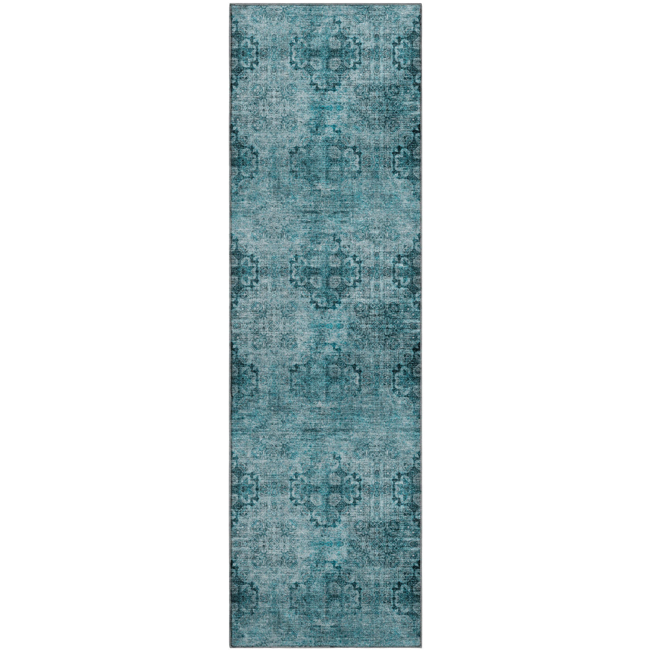 Mostar Machine Washable Transitional Teal Rug 2'3" x 7'6" #shape_Runner
