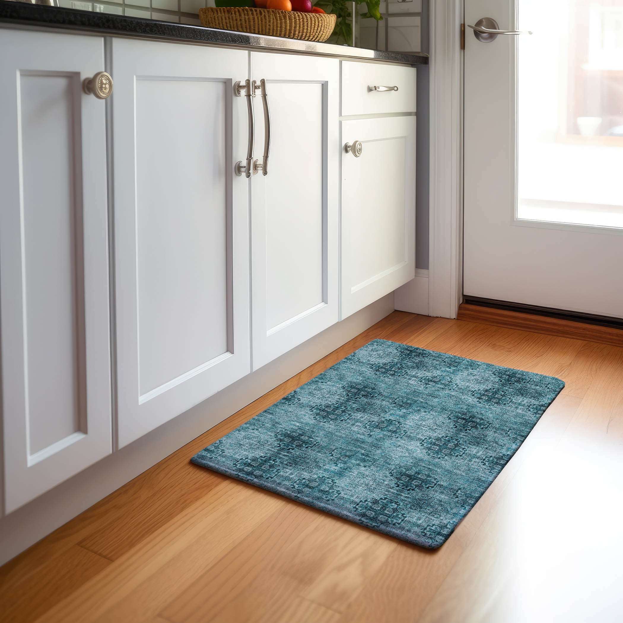 Mostar Machine Washable Transitional Teal Rug 1'8" x 2'6" #shape_Rectangle