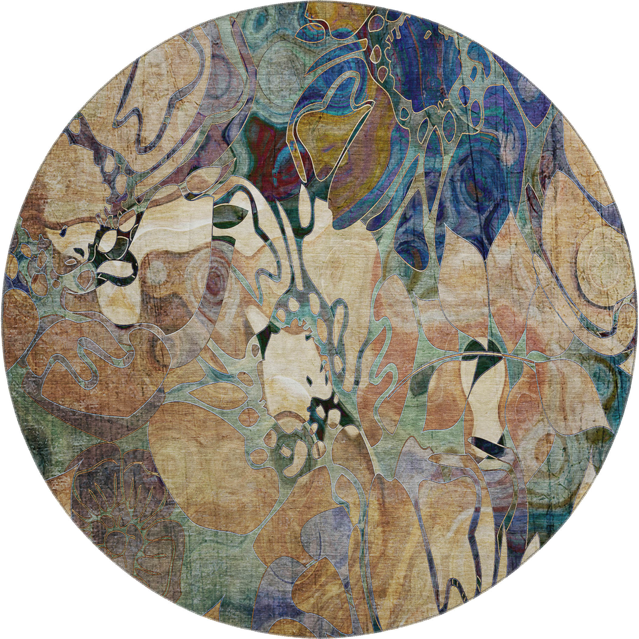Queenstown Machine Washable Transitional Beige Brown Rug 8' x 8' #shape_Round