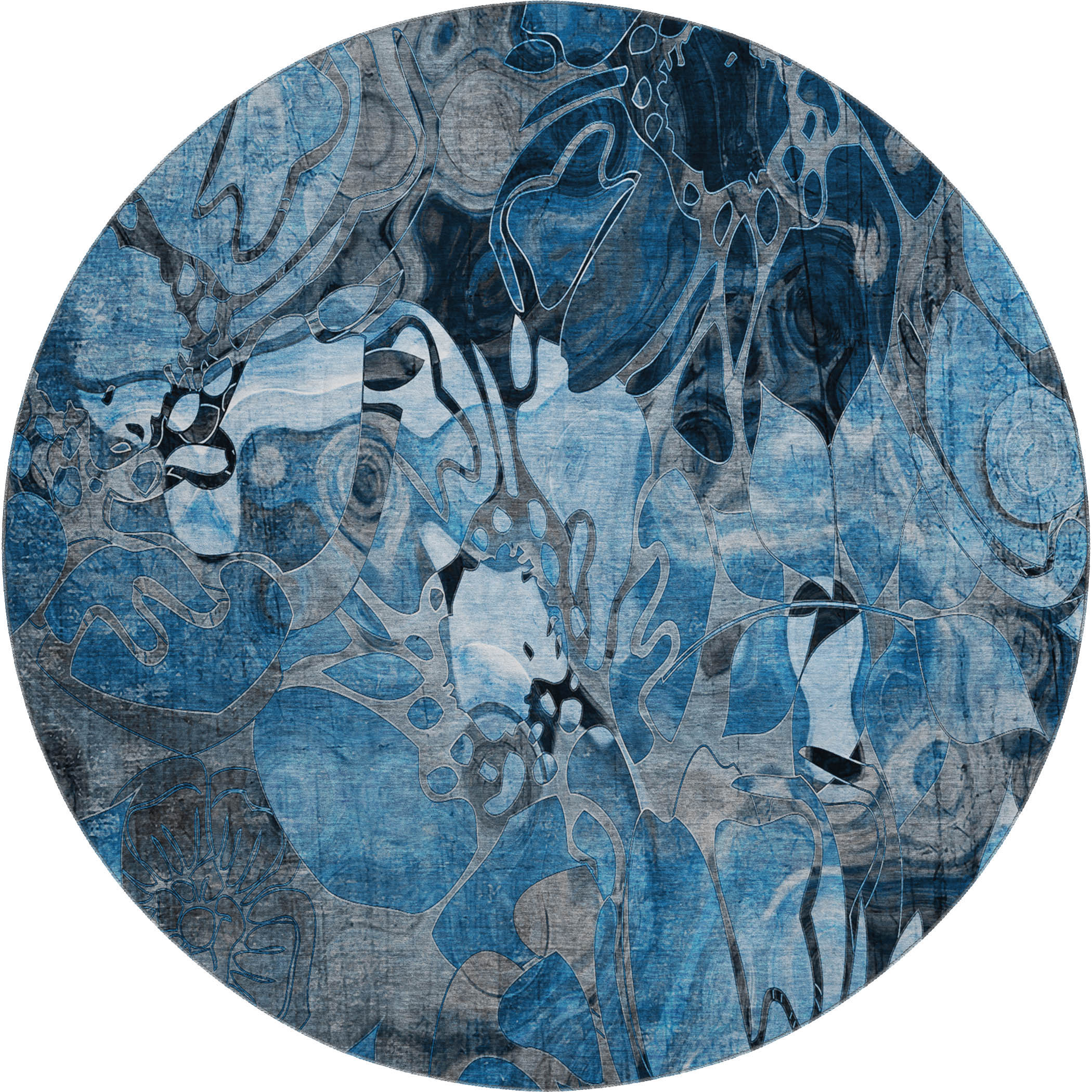 Queenstown Machine Washable Transitional Blue Rug 8' x 8' #shape_Round