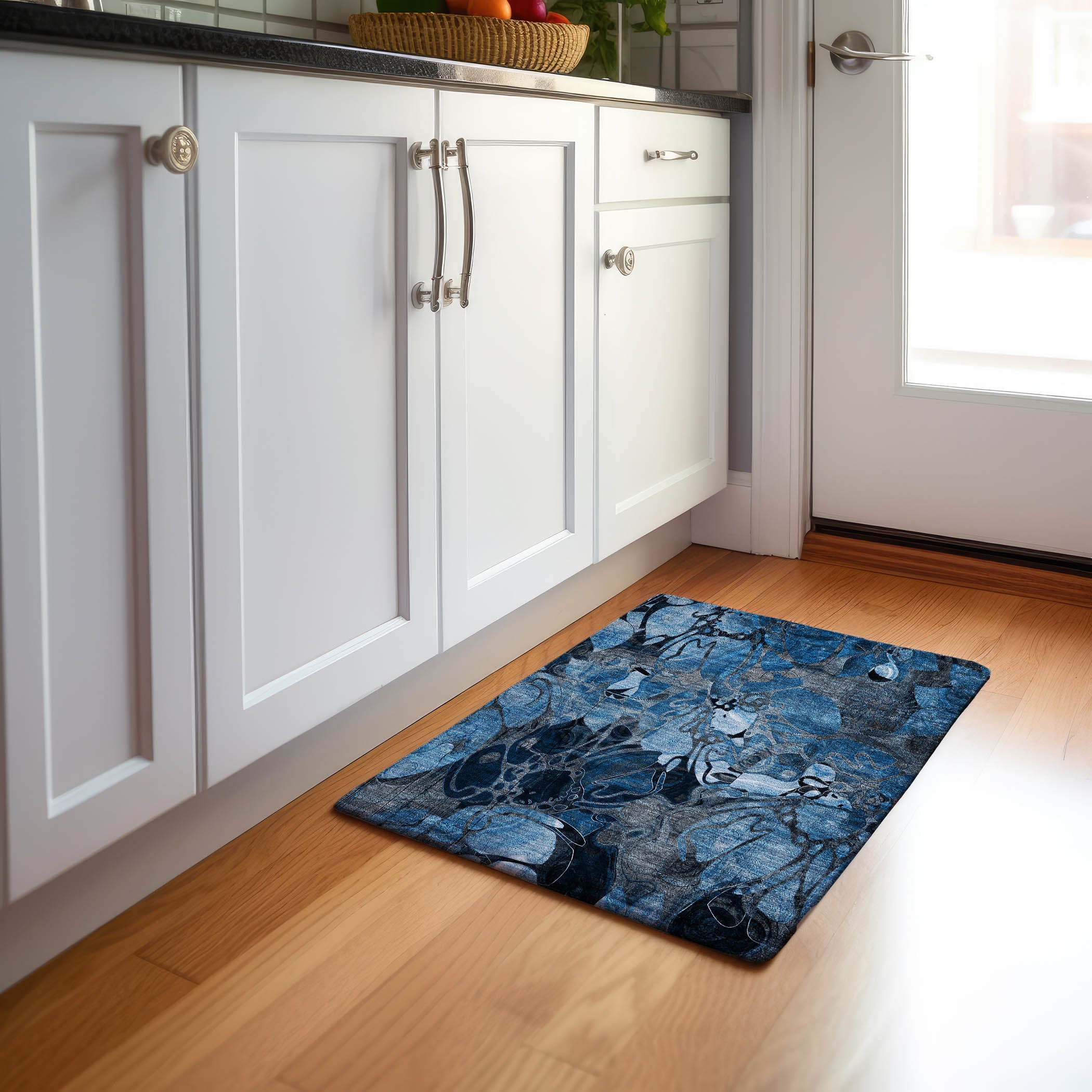 Queenstown Machine Washable Transitional Blue Rug 1'8" x 2'6" #shape_Rectangle