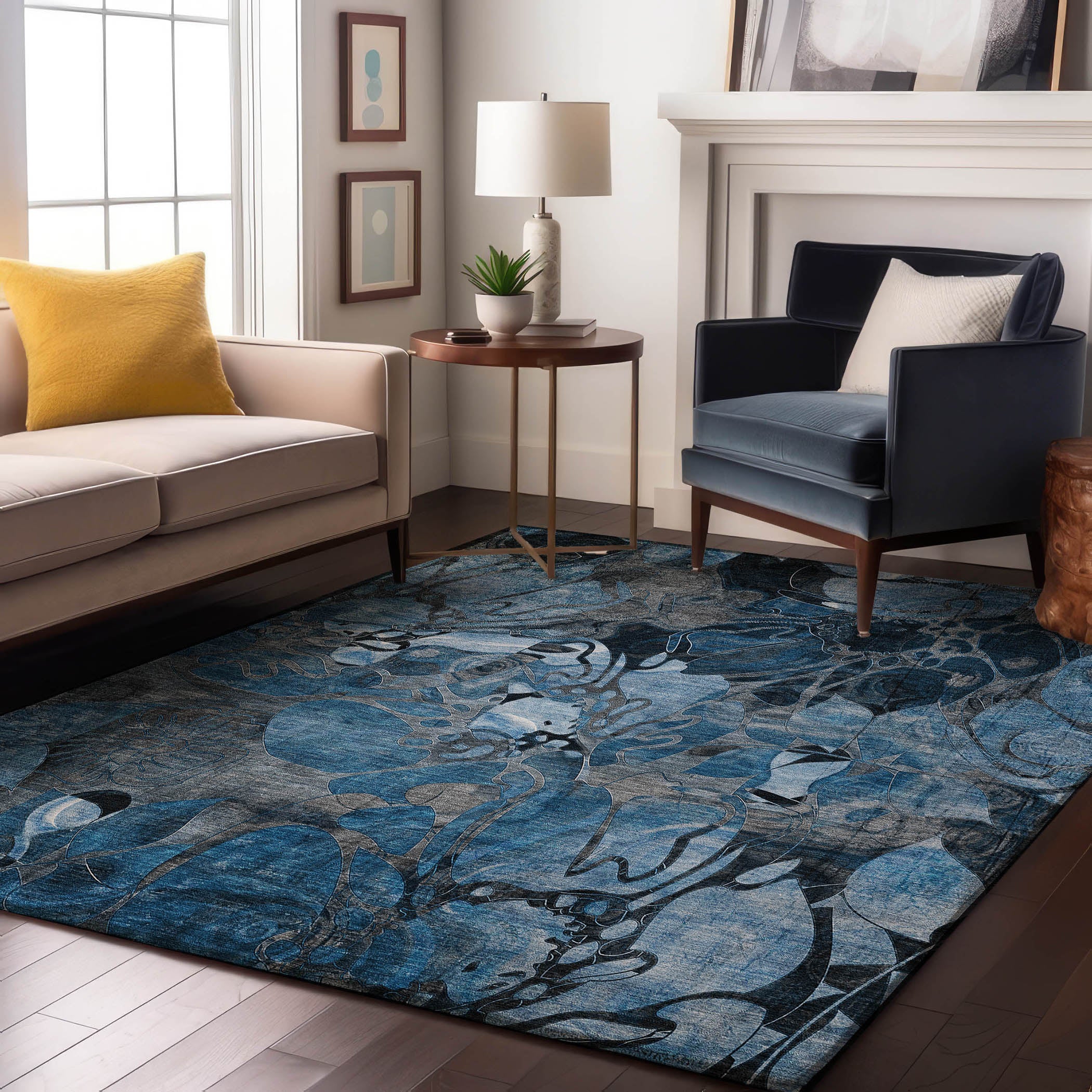Queenstown Machine Washable Transitional Blue Rug 2'6" x 3'10" #shape_Rectangle