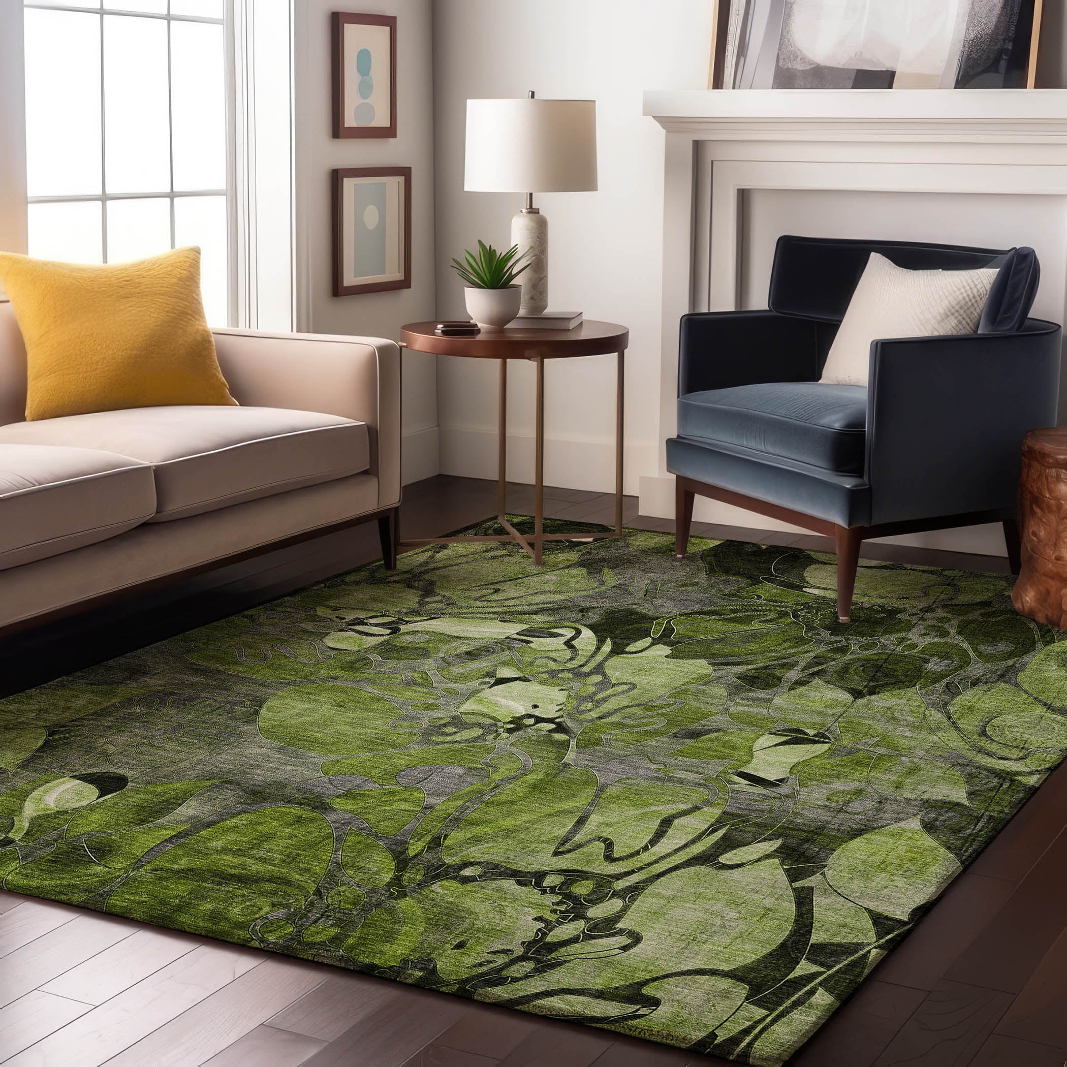 Queenstown Machine Washable Transitional Fern Green Rug 2'6" x 3'10" #shape_Rectangle