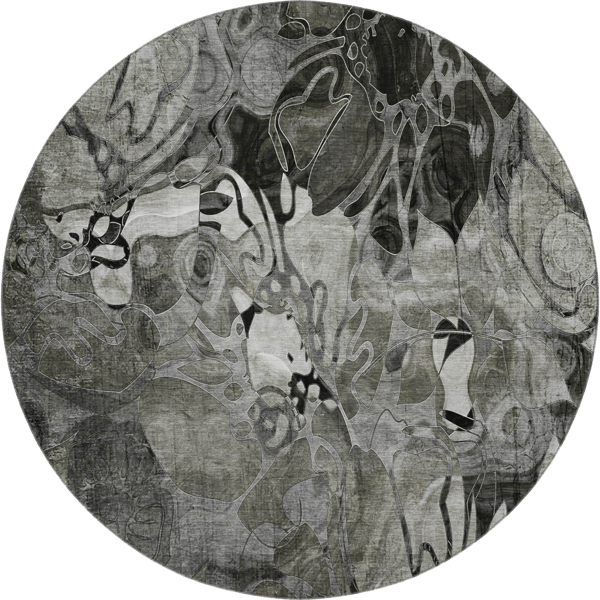 Queenstown Machine Washable Transitional Gray Rug 8' x 8' #shape_Round