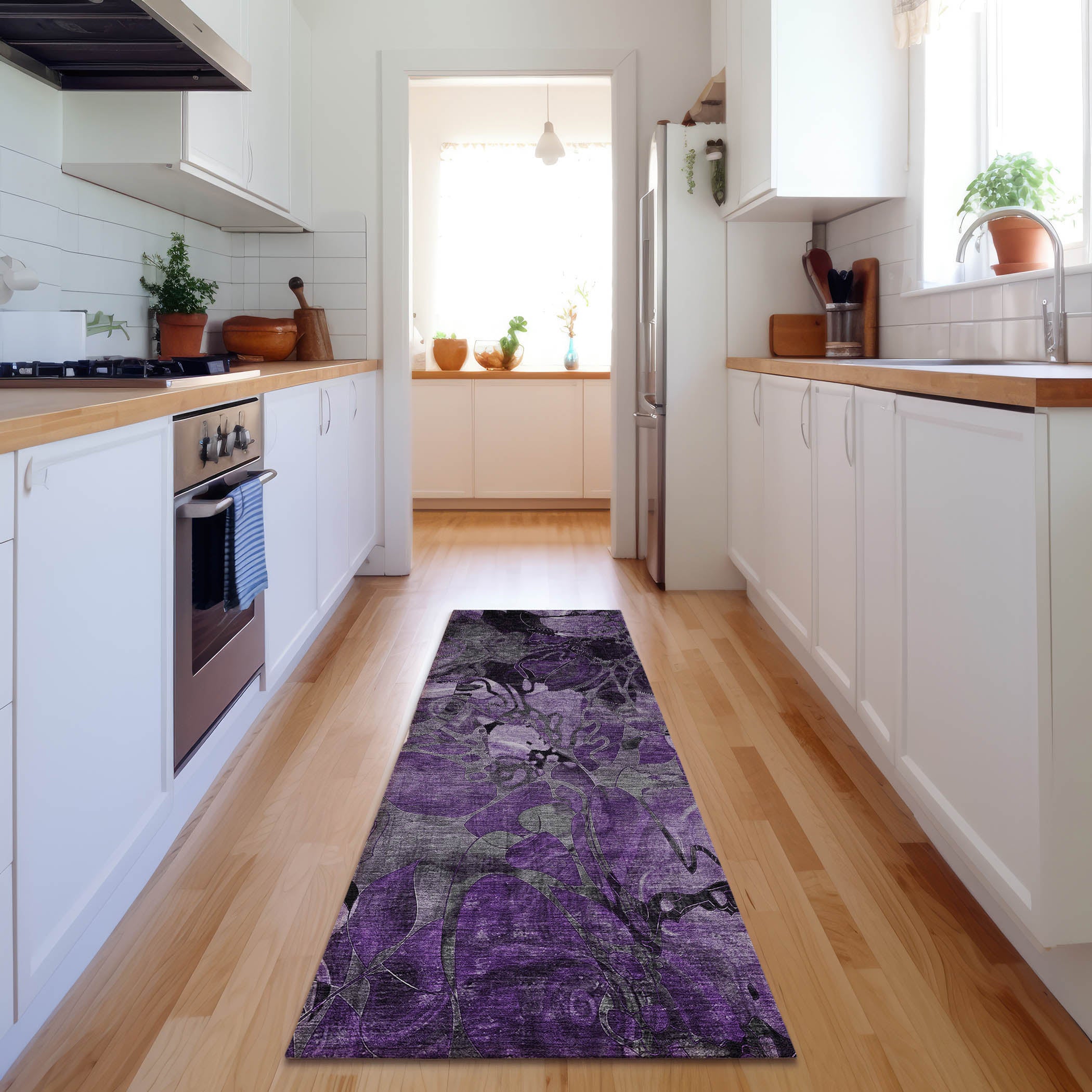 Queenstown Machine Washable Transitional Purple Rug 2'3" x 7'6" #shape_Runner