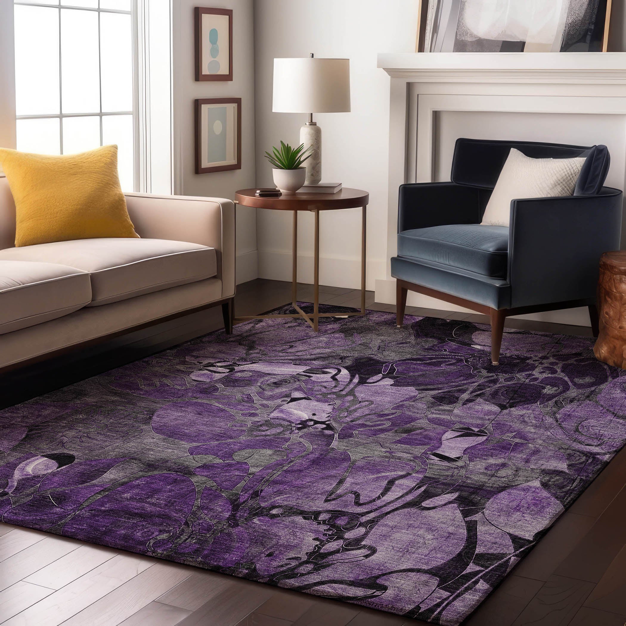 Queenstown Machine Washable Transitional Purple Rug 2'6" x 3'10" #shape_Rectangle