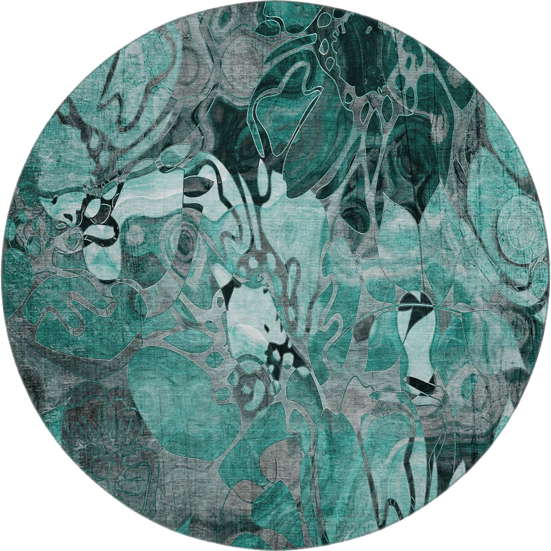 Queenstown Machine Washable Transitional Teal Rug 8' x 8' #shape_Round