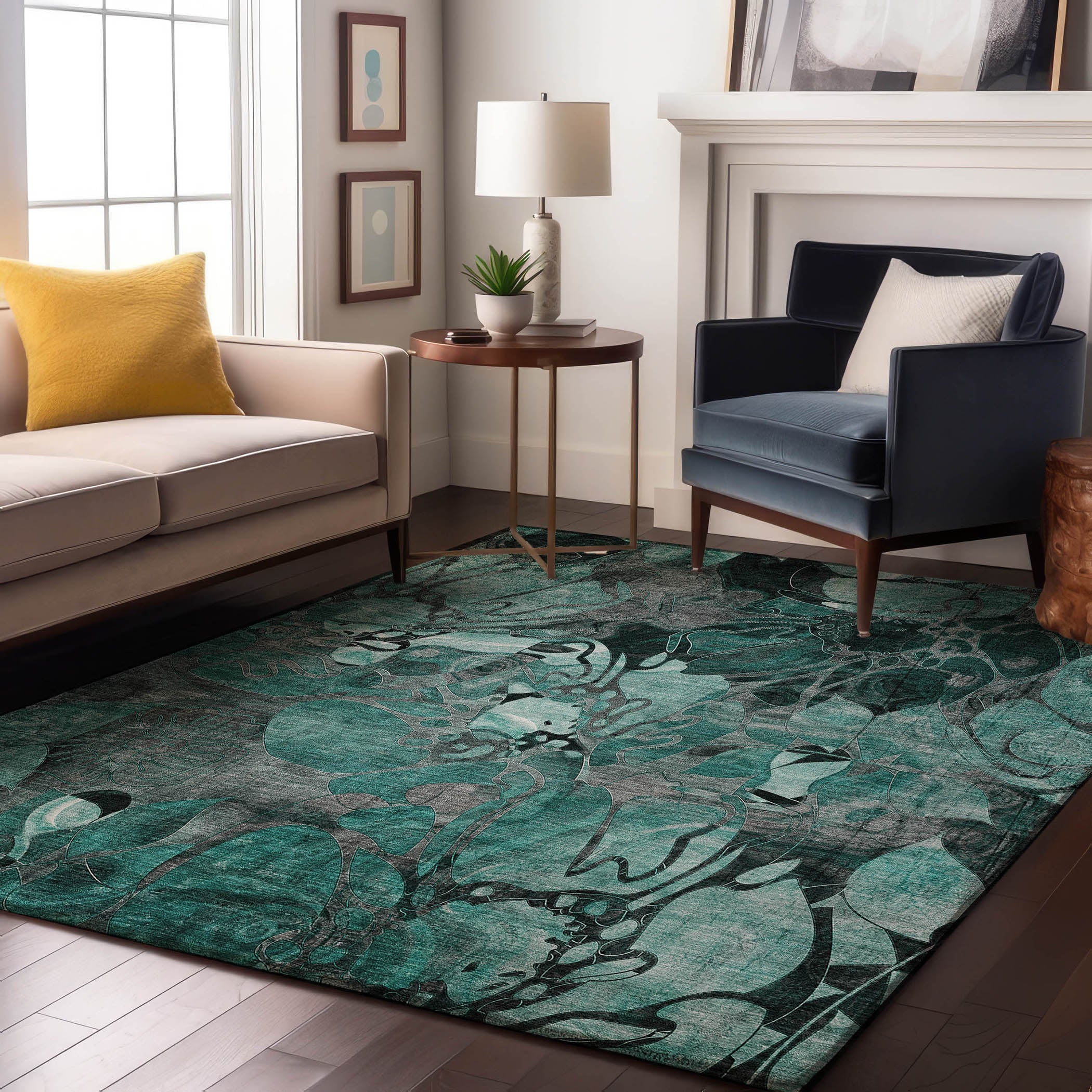 Queenstown Machine Washable Transitional Teal Rug 2'6" x 3'10" #shape_Rectangle