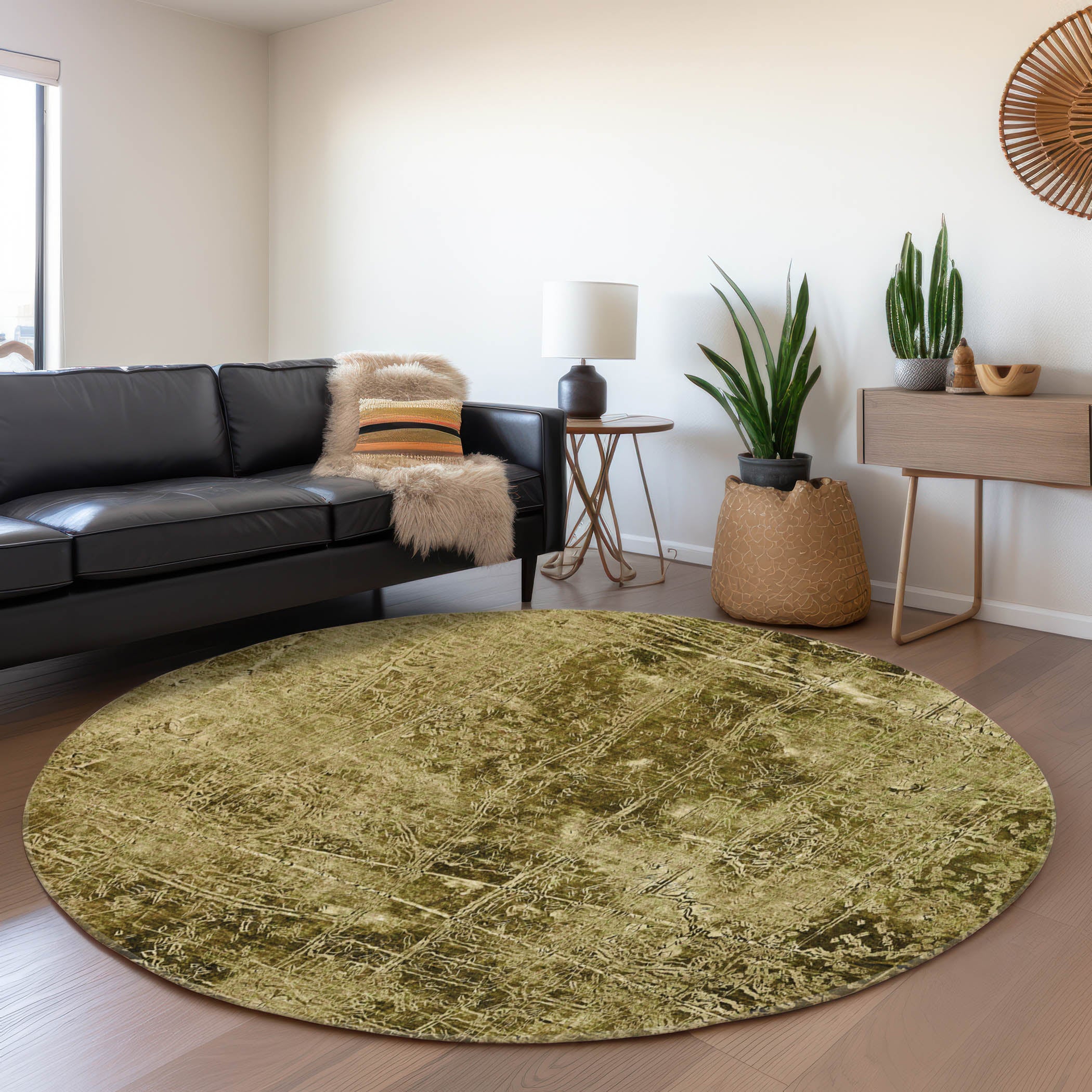 Bergen Machine Washable Transitional Brown Rug 8' x 8' #shape_Round