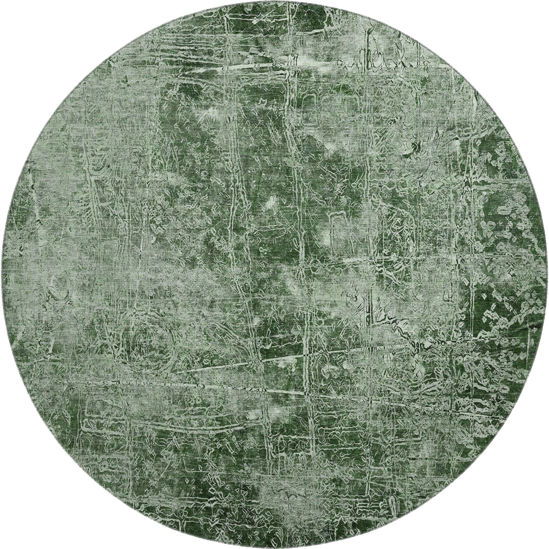 Bergen Machine Washable Transitional Emerald Green Rug 8' x 8' #shape_Round