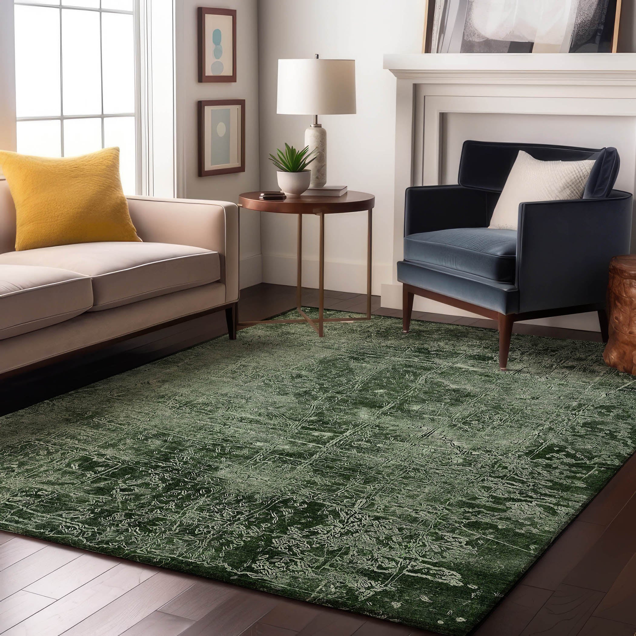 Bergen Machine Washable Transitional Emerald Green Rug 2'6" x 3'10" #shape_Rectangle