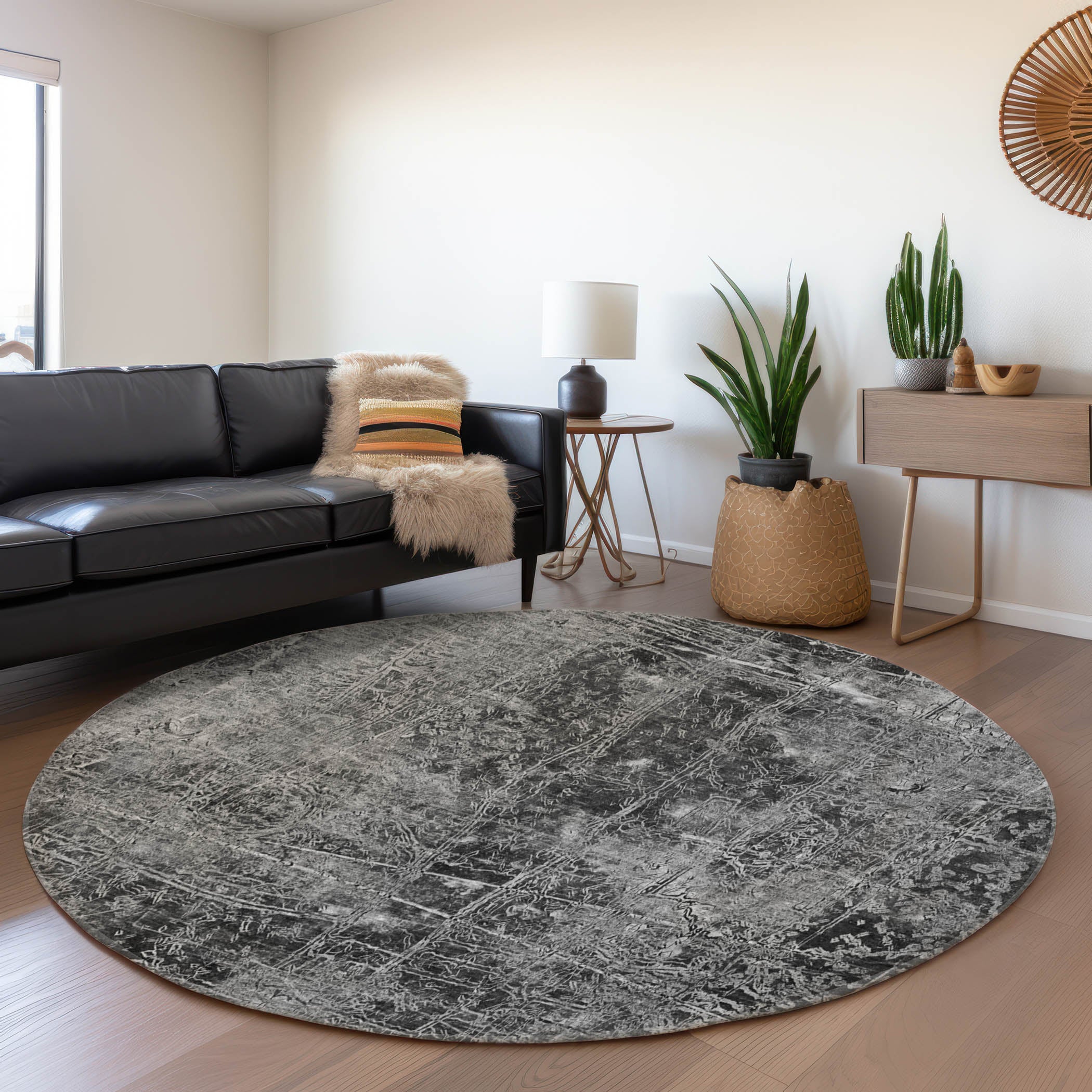 Bergen Machine Washable Transitional Gray Rug 8' x 8' #shape_Round