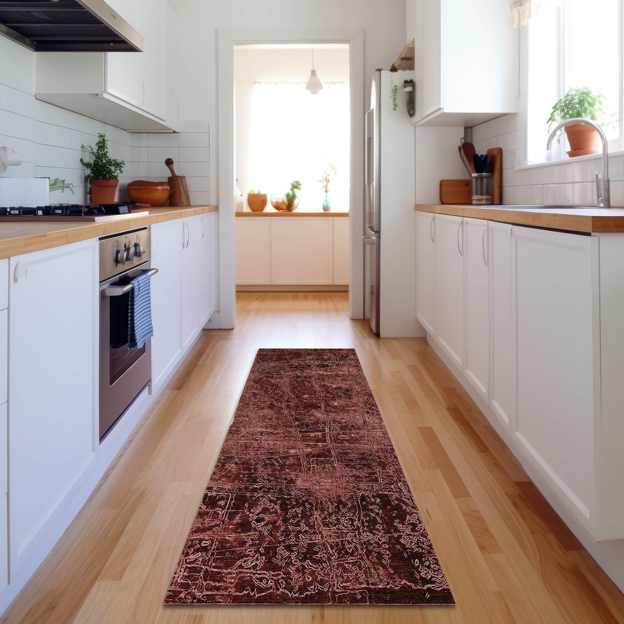 Bergen Machine Washable Transitional Merlot Red Rug 2'3" x 7'6" #shape_Runner