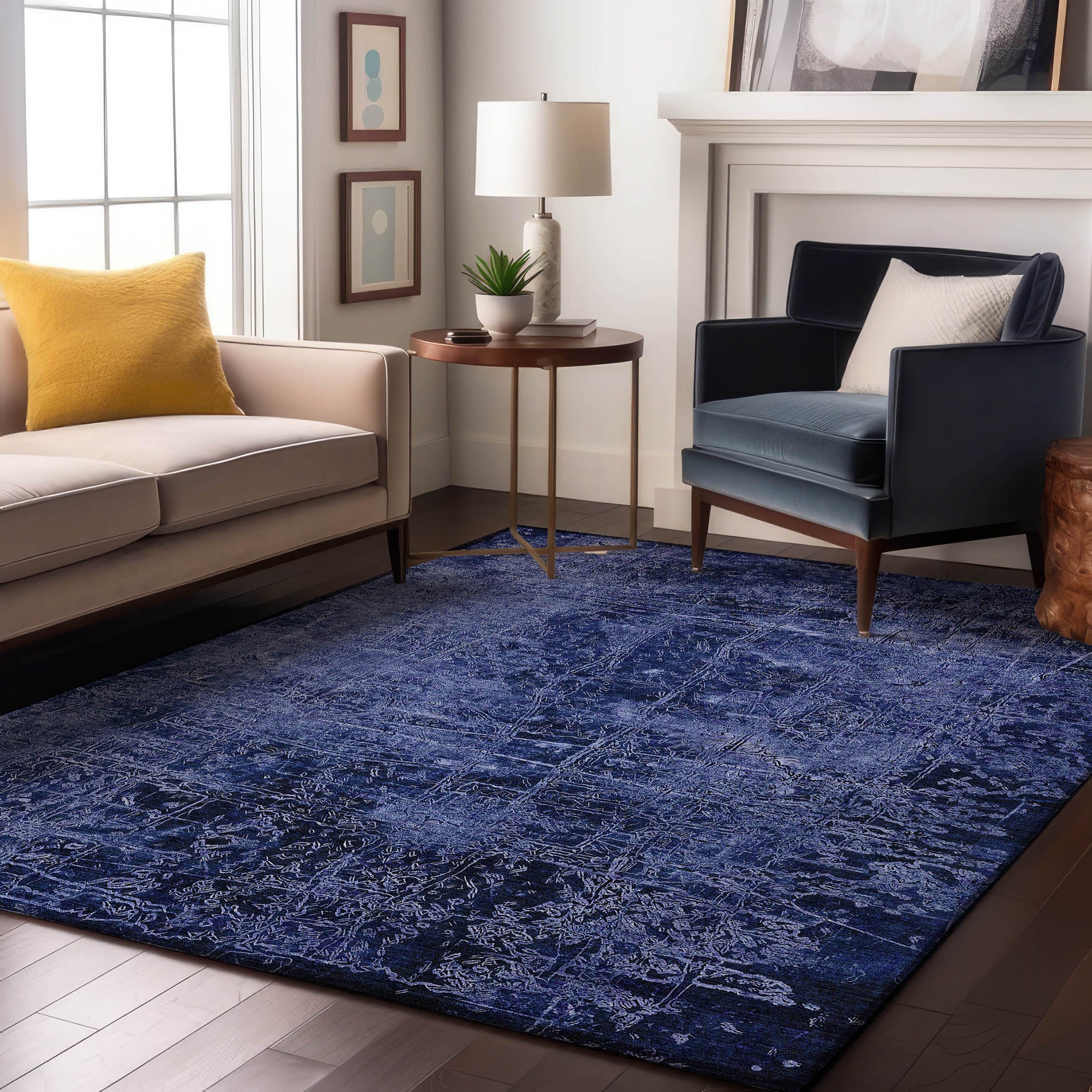 Bergen Machine Washable Transitional Navy Blue Rug 2'6" x 3'10" #shape_Rectangle