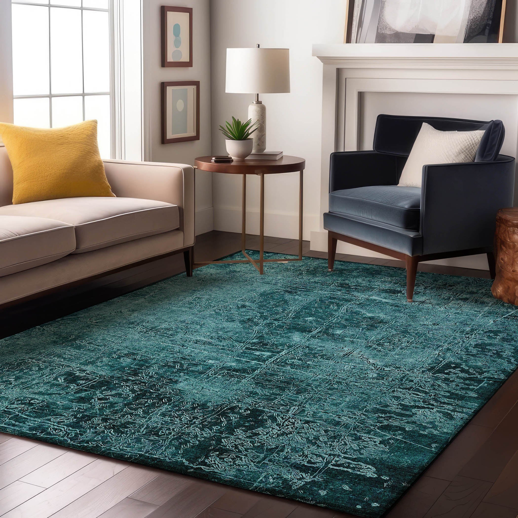 Bergen Machine Washable Transitional Teal Rug 2'6" x 3'10" #shape_Rectangle