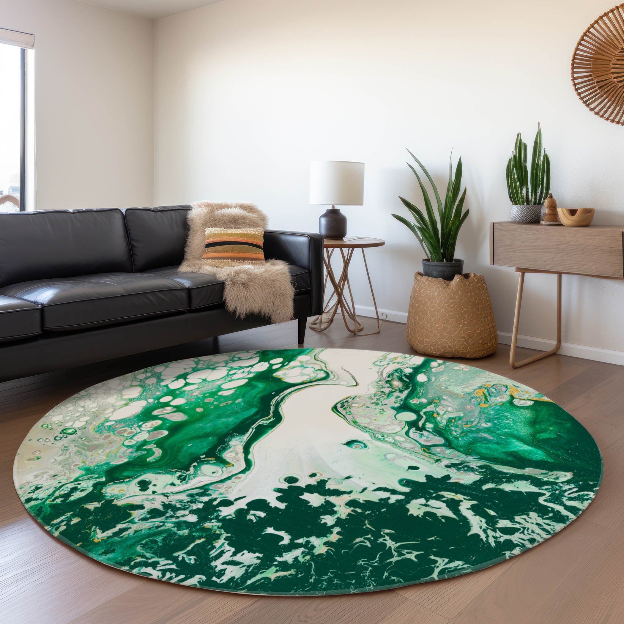 Reykjavik Machine Washable Contemporary Green Rug 8' x 8' #shape_Round