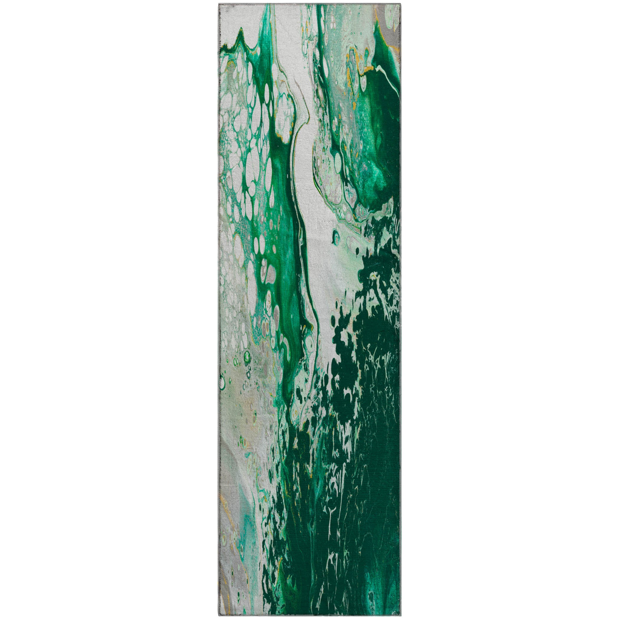 Reykjavik Machine Washable Contemporary Green Rug 2'3" x 7'6" #shape_Runner
