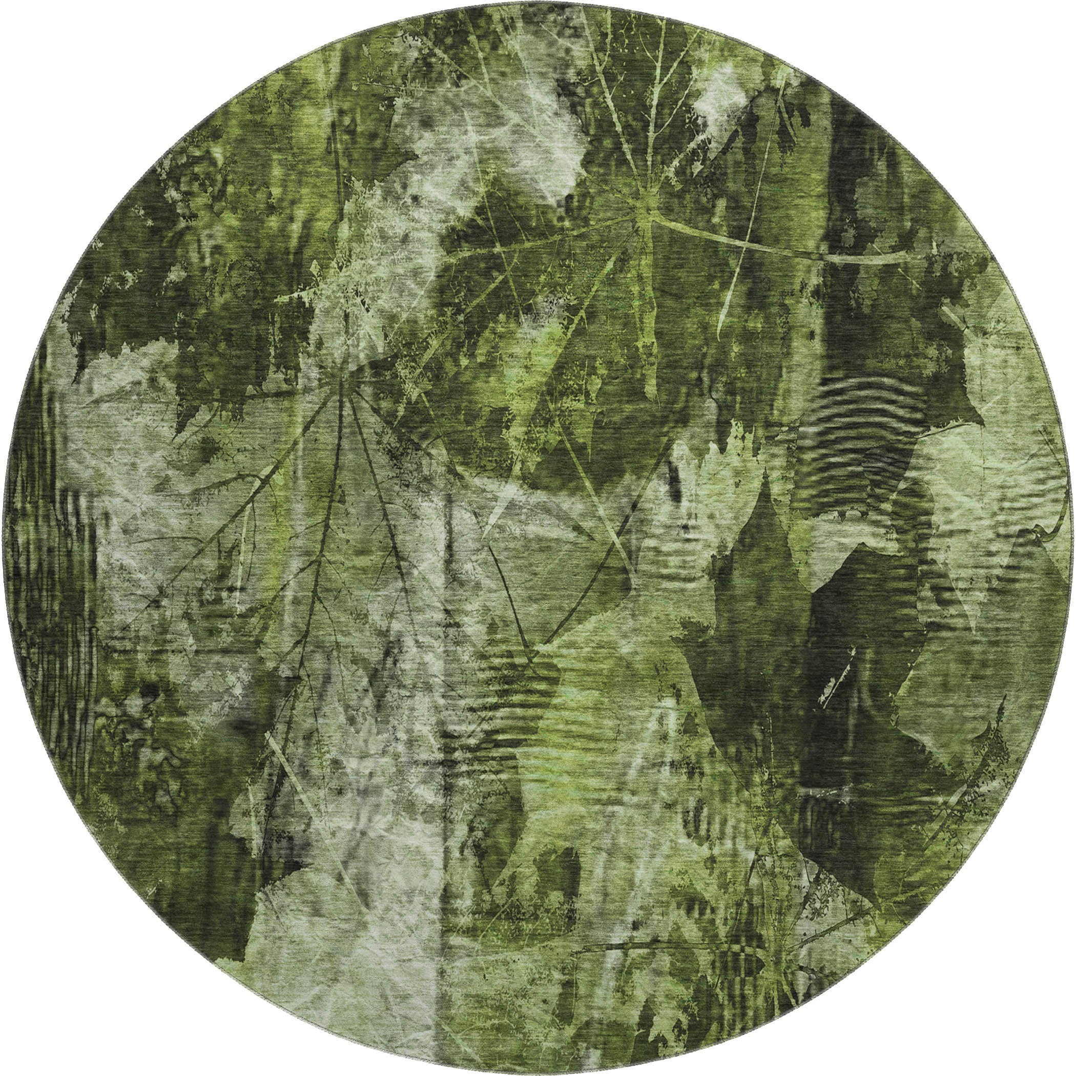 Kyoto Machine Washable Transitional Green Rug 8' x 8' #shape_Round