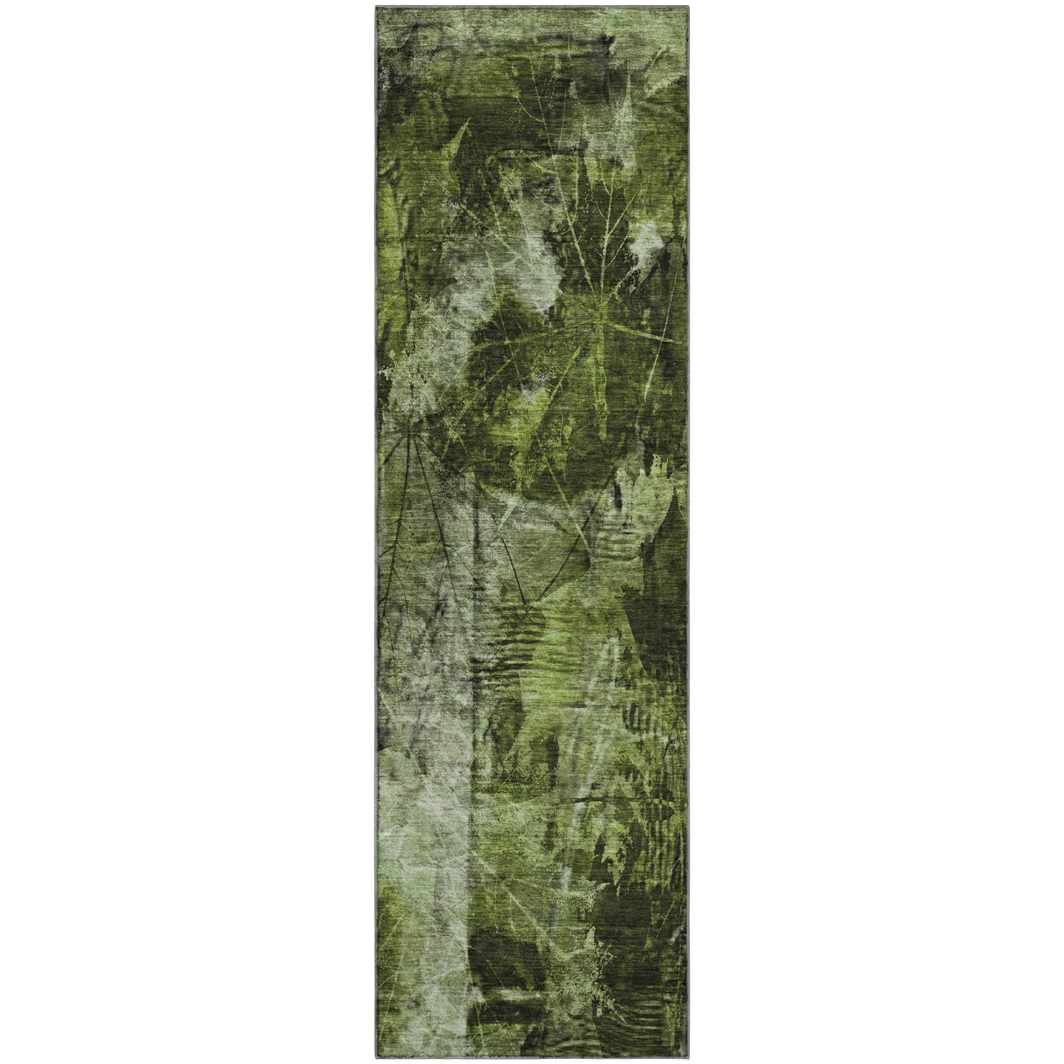 Kyoto Machine Washable Transitional Green Rug 2'3" x 7'6" #shape_Runner