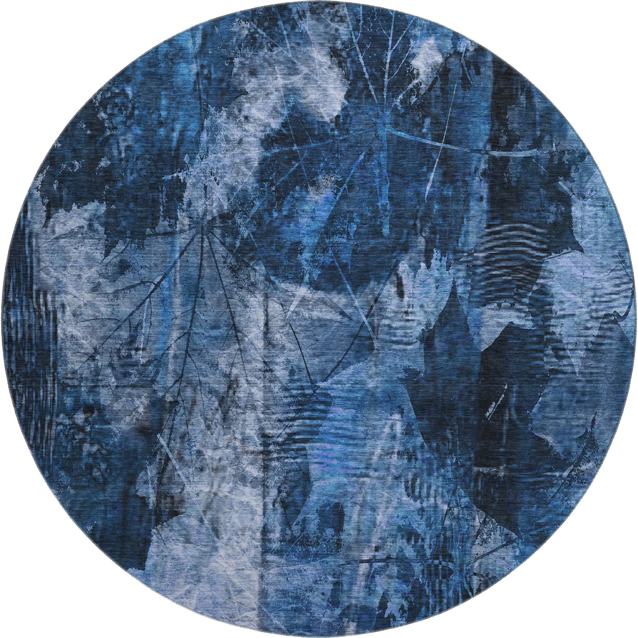 Kyoto Machine Washable Transitional Navy Blue Rug 8' x 8' #shape_Round