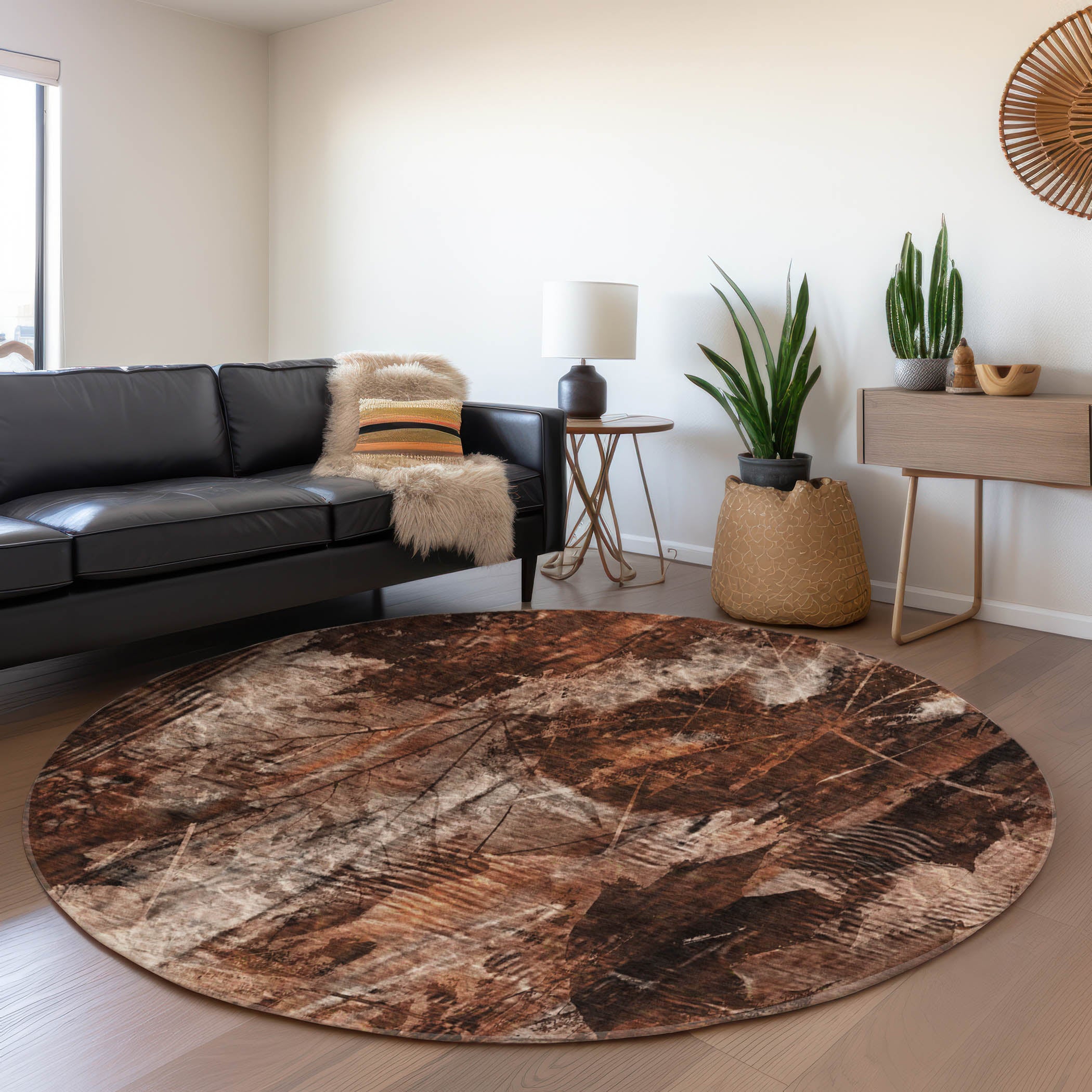 Kyoto Machine Washable Transitional Paprika Orange Rug 8' x 8' #shape_Round