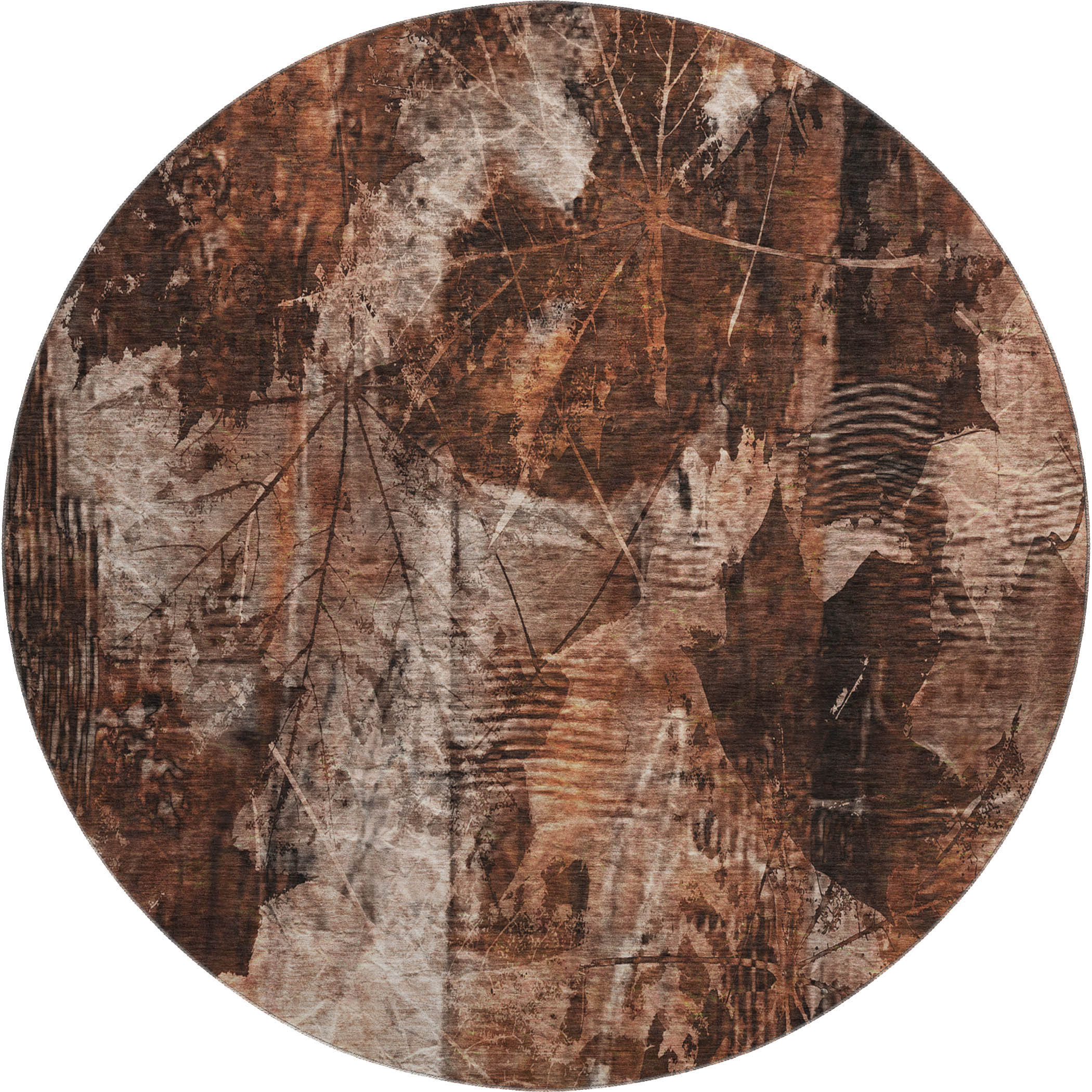 Kyoto Machine Washable Transitional Paprika Orange Rug 8' x 8' #shape_Round