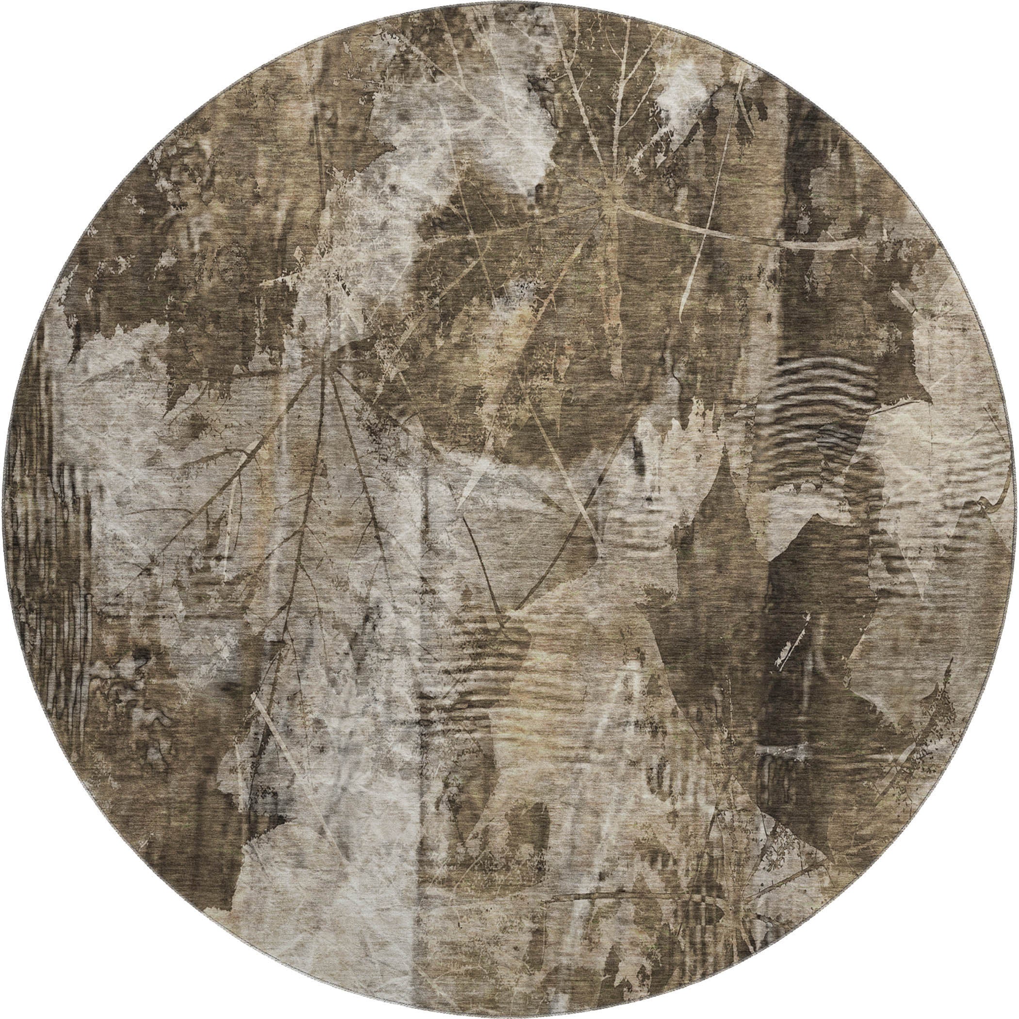Kyoto Machine Washable Transitional Taupe Brown Rug 8' x 8' #shape_Round