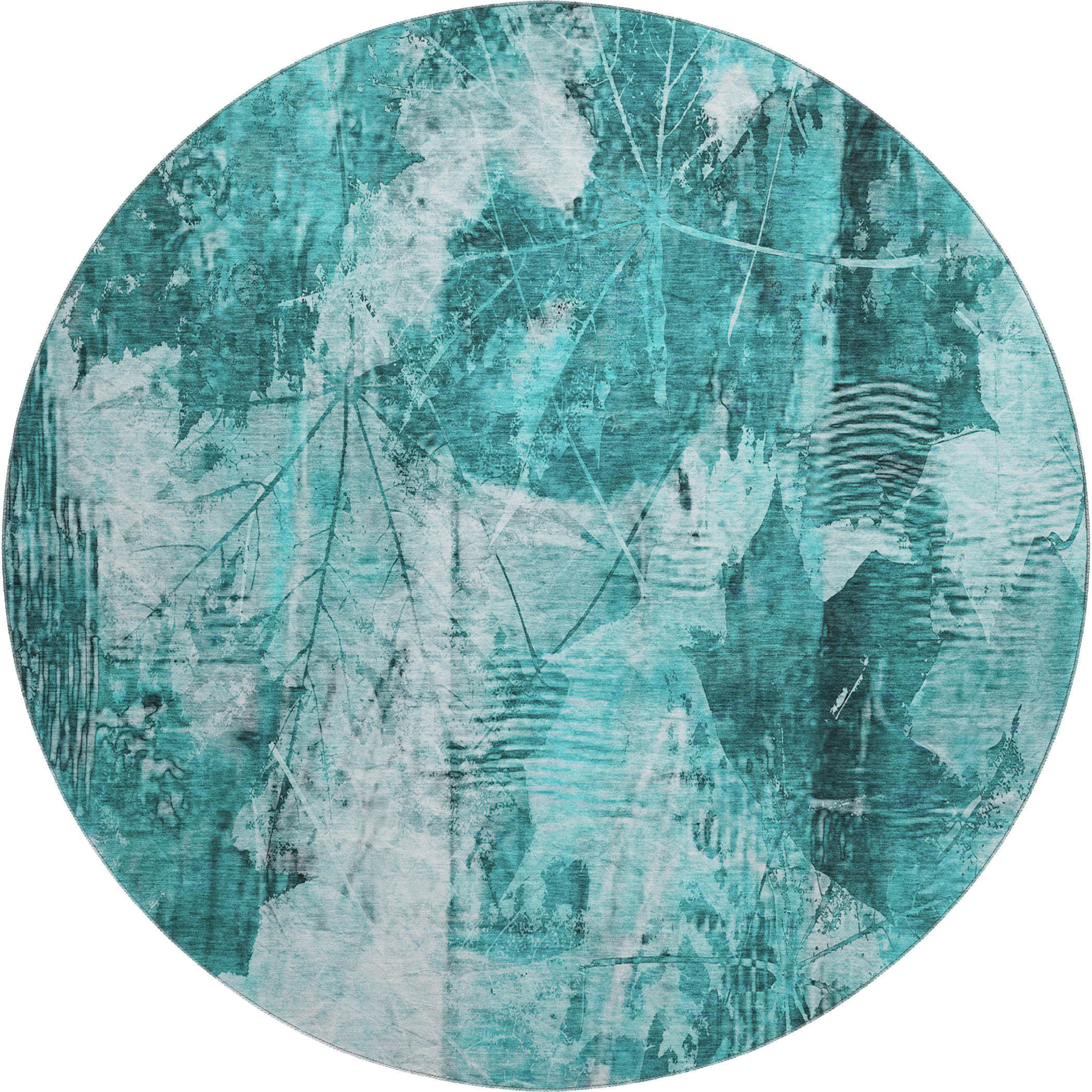 Kyoto Machine Washable Transitional Teal Rug 8' x 8' #shape_Round
