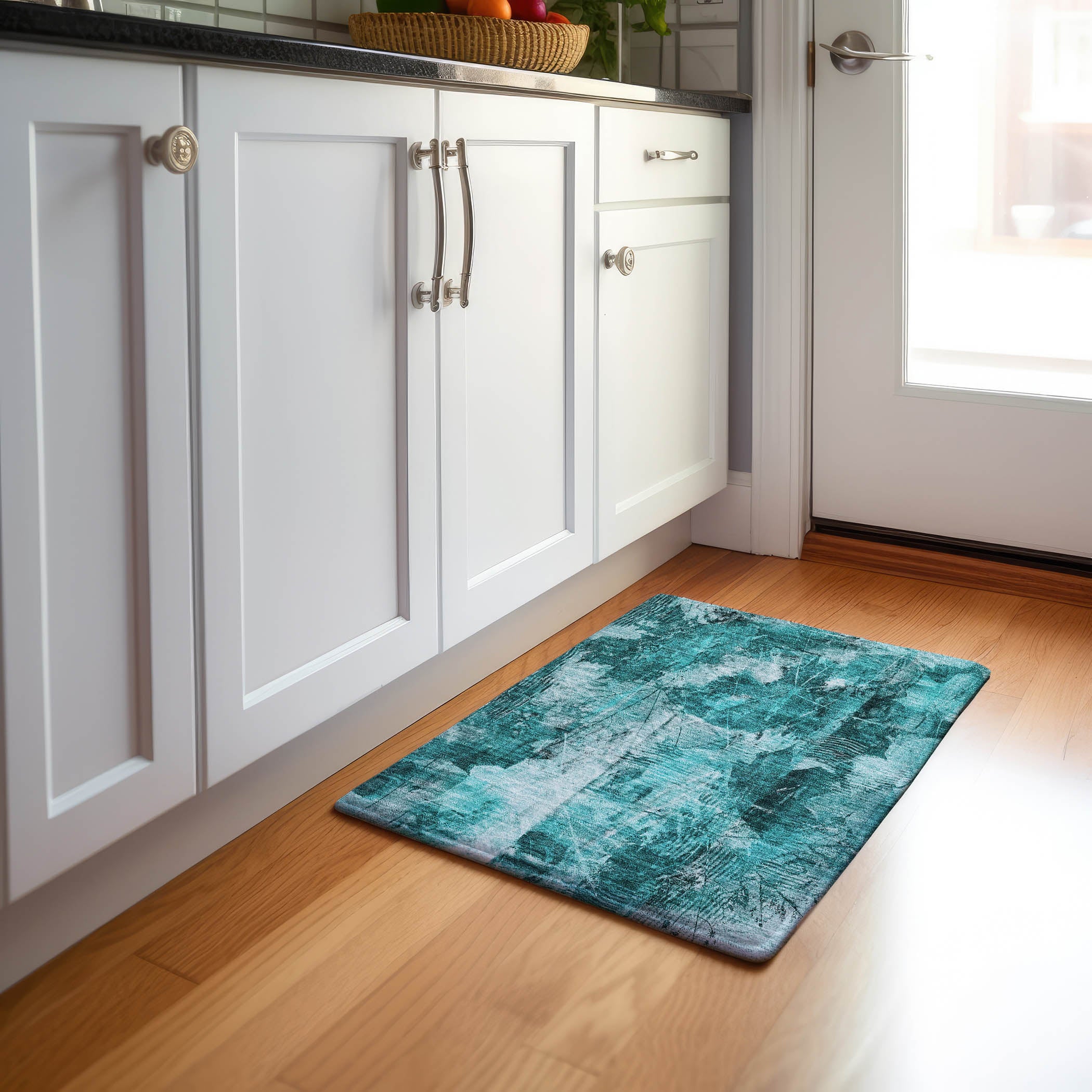 Kyoto Machine Washable Transitional Teal Rug 1'8" x 2'6" #shape_Rectangle
