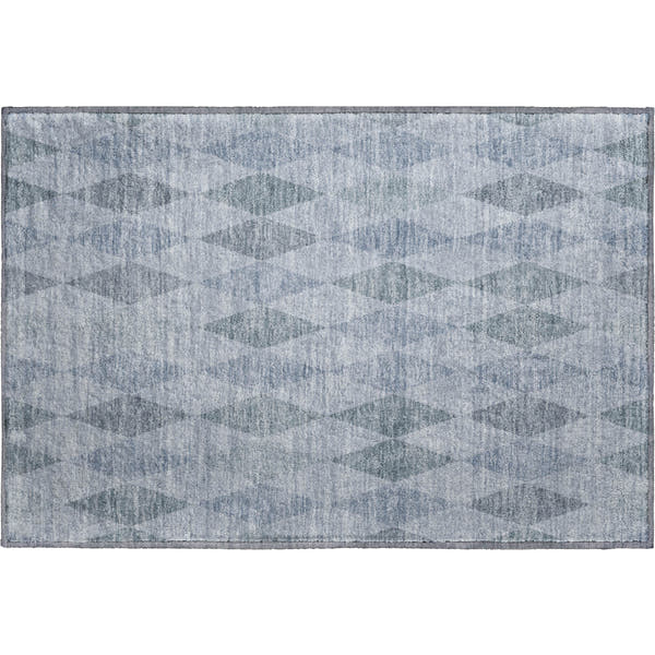 Kathmandu Machine Washable Transitional Denim Blue Rug 1'8" x 2'6"